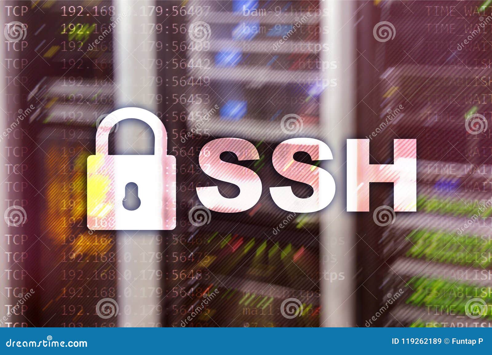 SSH Secure Shell Network Connection. Server Room on