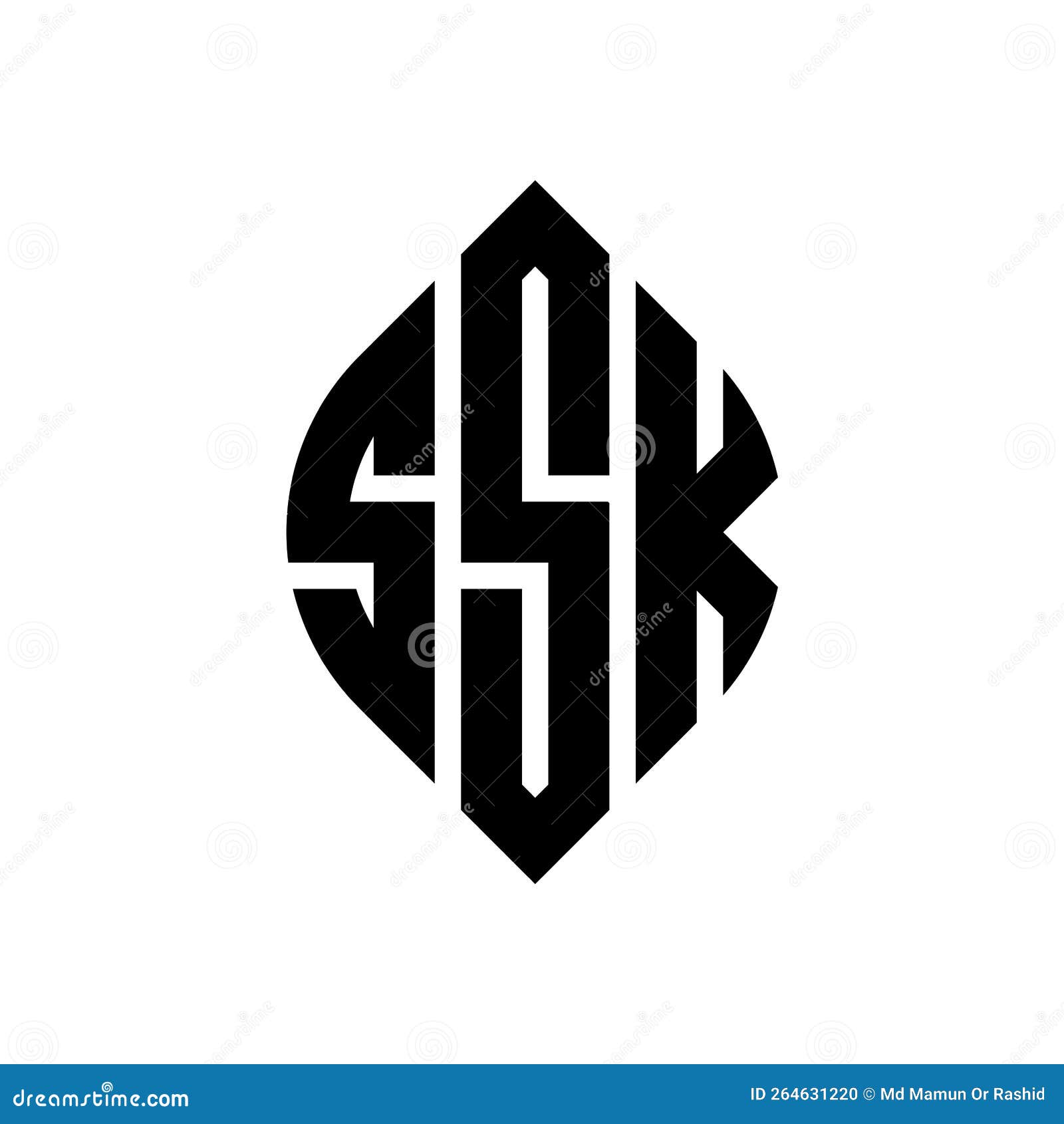 ssk circle letter logo  with circle and ellipse . ssk ellipse letters with typographic style. the three initials form a