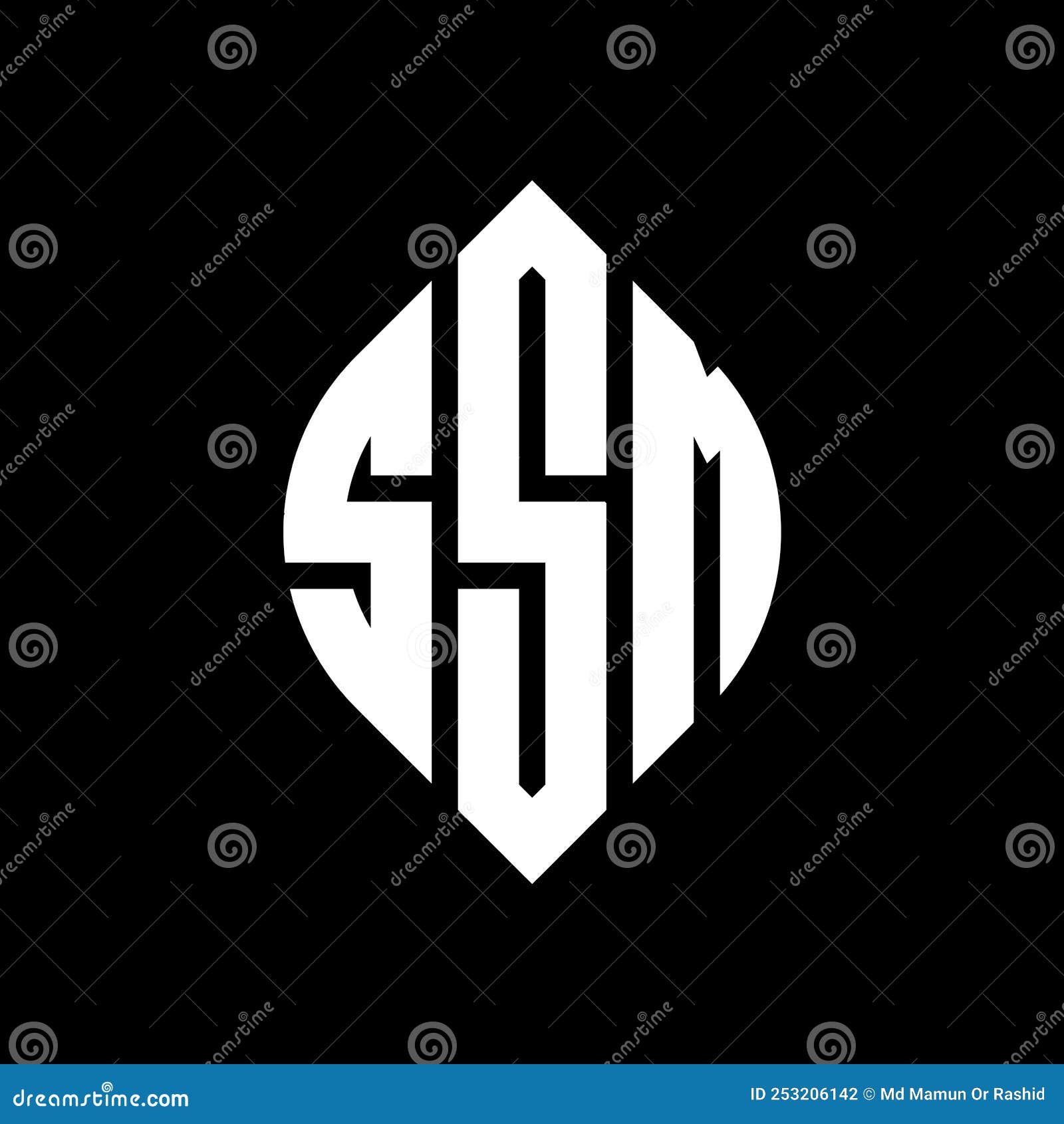 ssm circle letter logo  with circle and ellipse . ssm ellipse letters with typographic style. the three initials form a