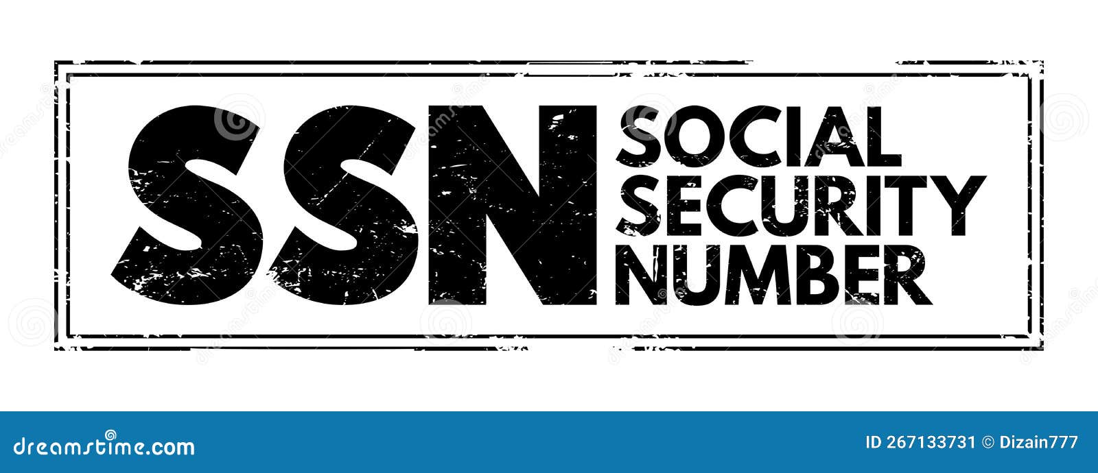 ssn - social security number acronym text stamp, concept background