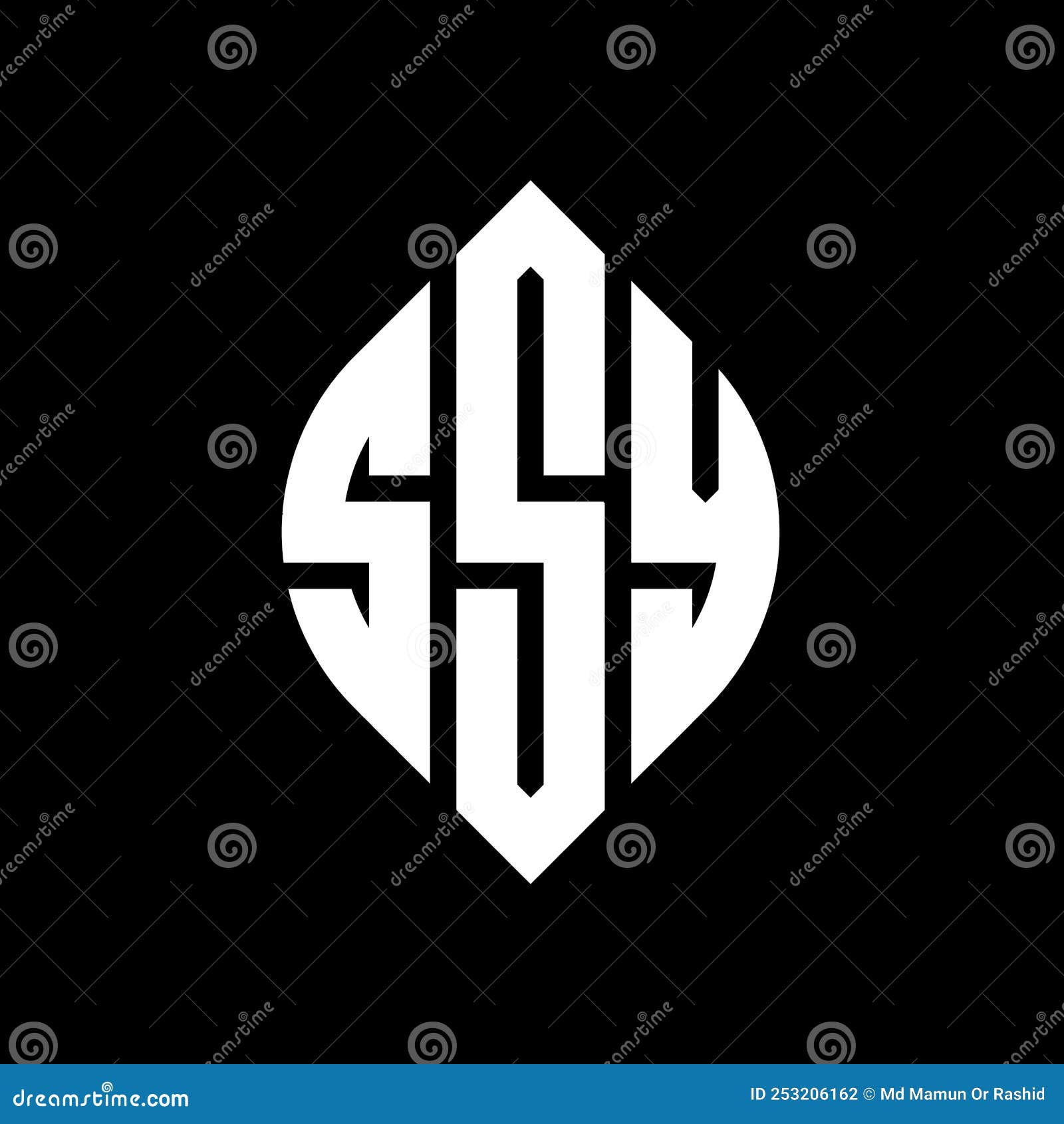 ssy circle letter logo  with circle and ellipse . ssy ellipse letters with typographic style. the three initials form a