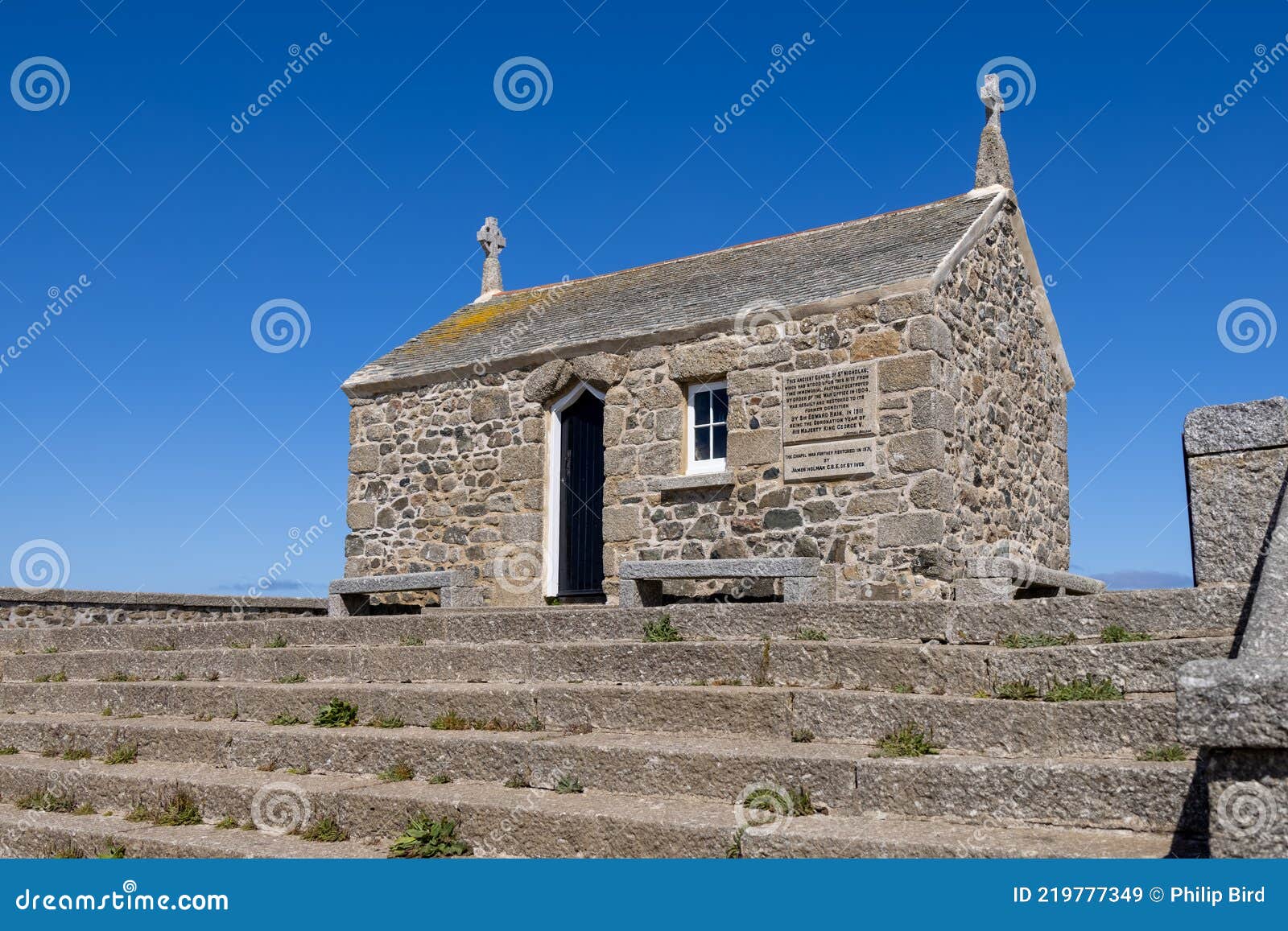 View of the Ancient Chapel of St Nicholas at St Ives, Cornwall on May