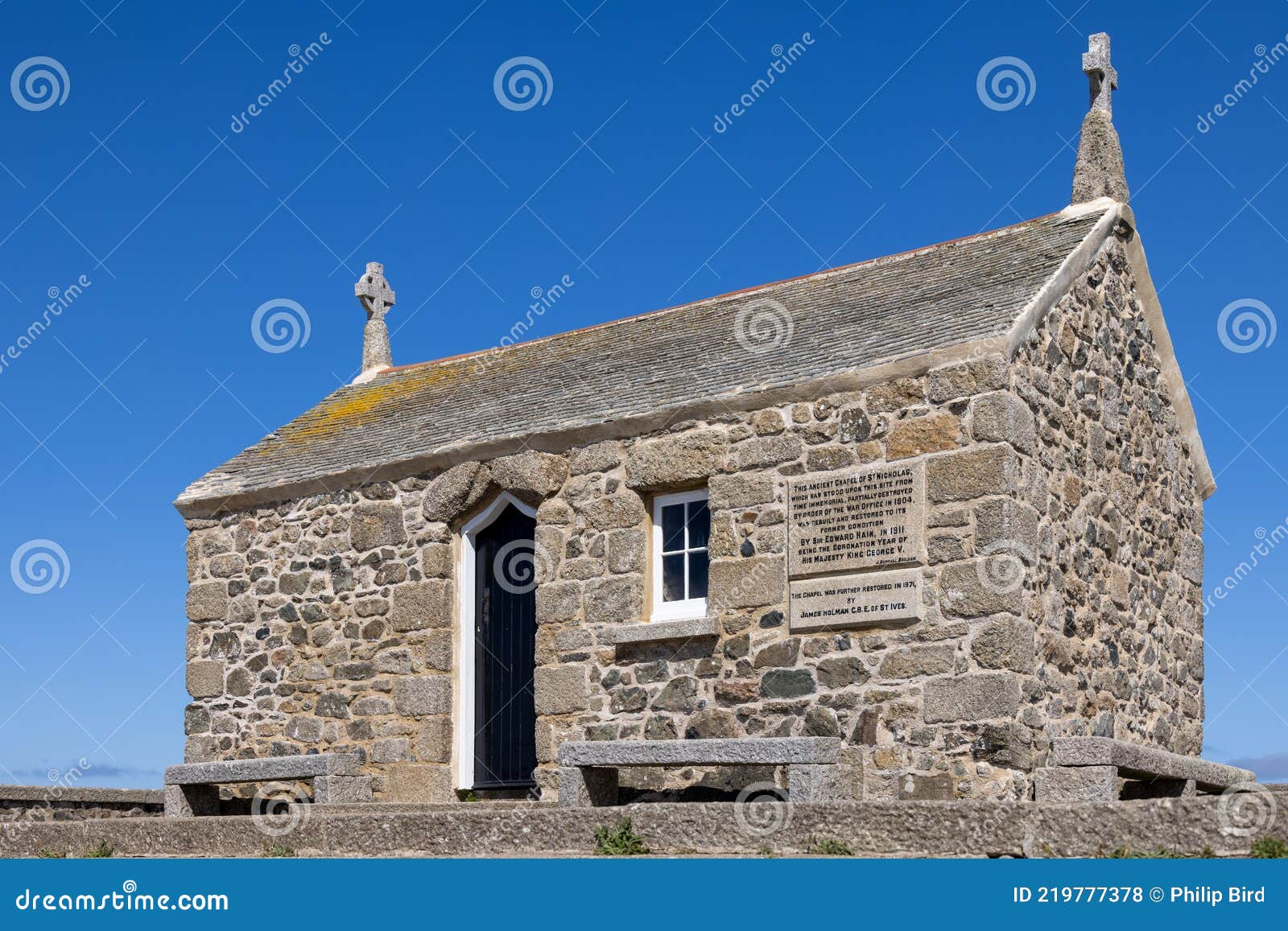 View of the Ancient Chapel of St Nicholas at St Ives, Cornwall on May