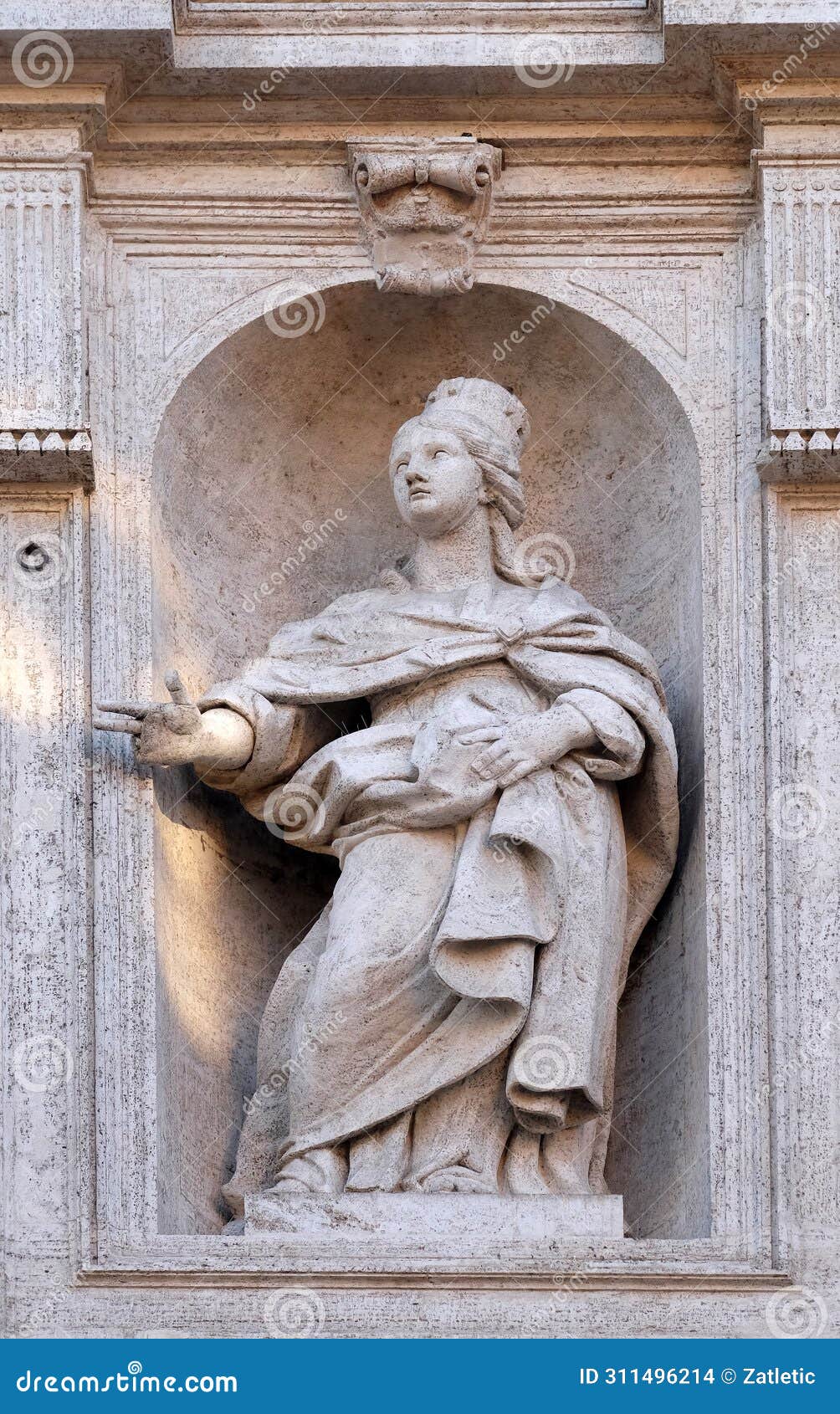 st jeanne de valois statue on the facade of chiesa di san luigi dei francesi - church of st louis of the french, rome, italy