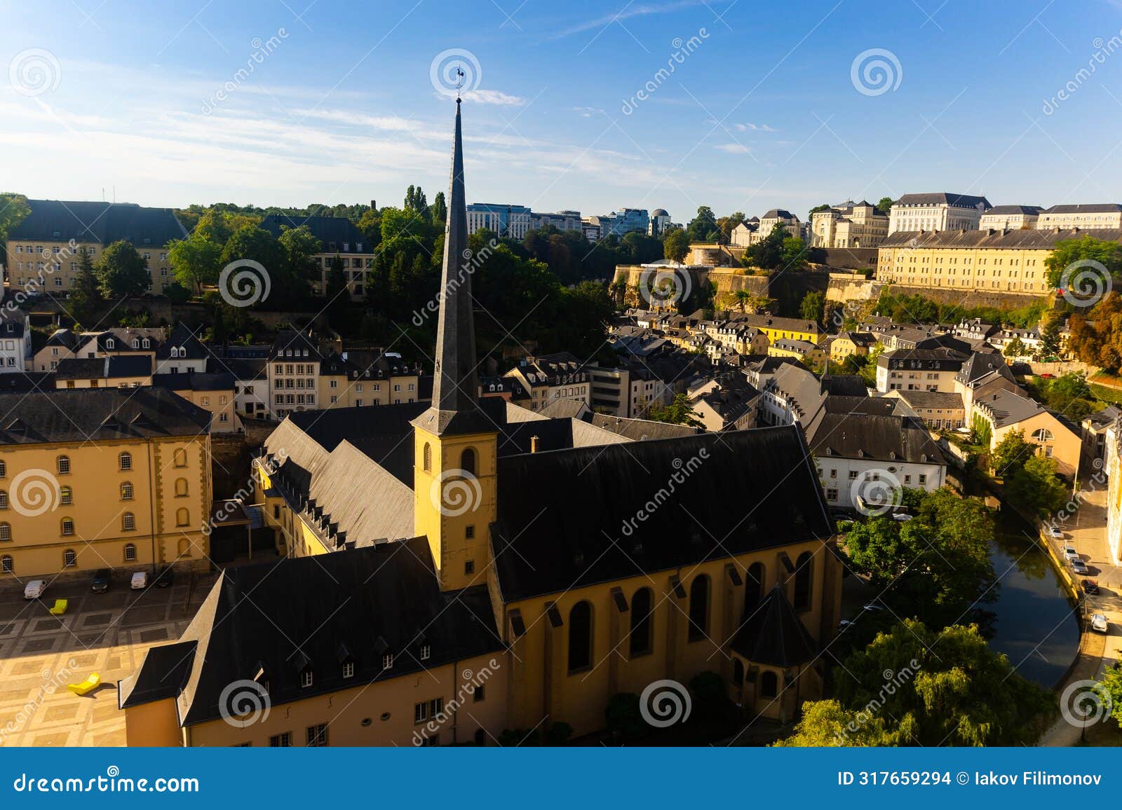 st john's church from outside. grund district, luxembourg city