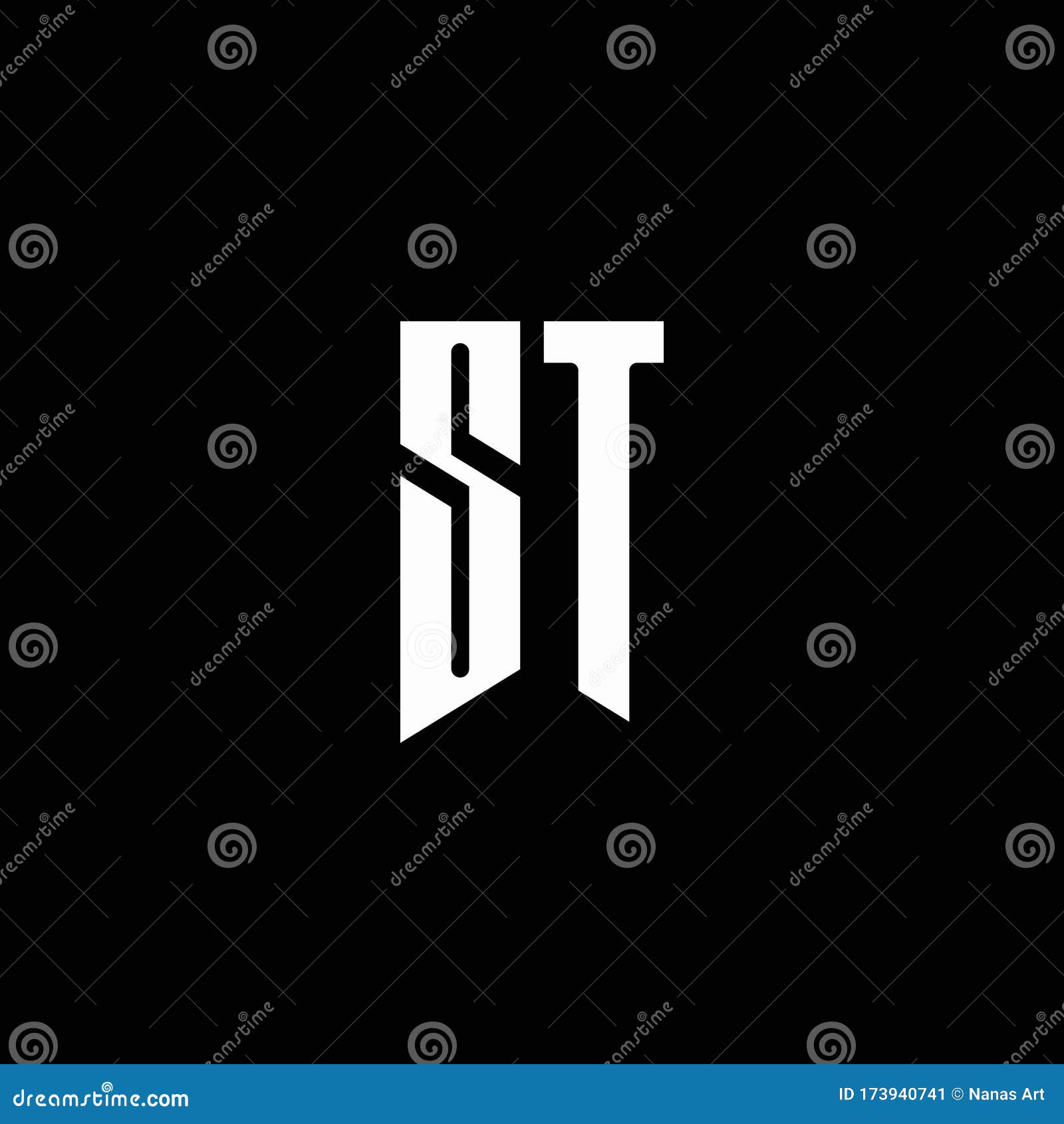 ST Logo Monogram with Emblem Style Isolated on Black Background Stock