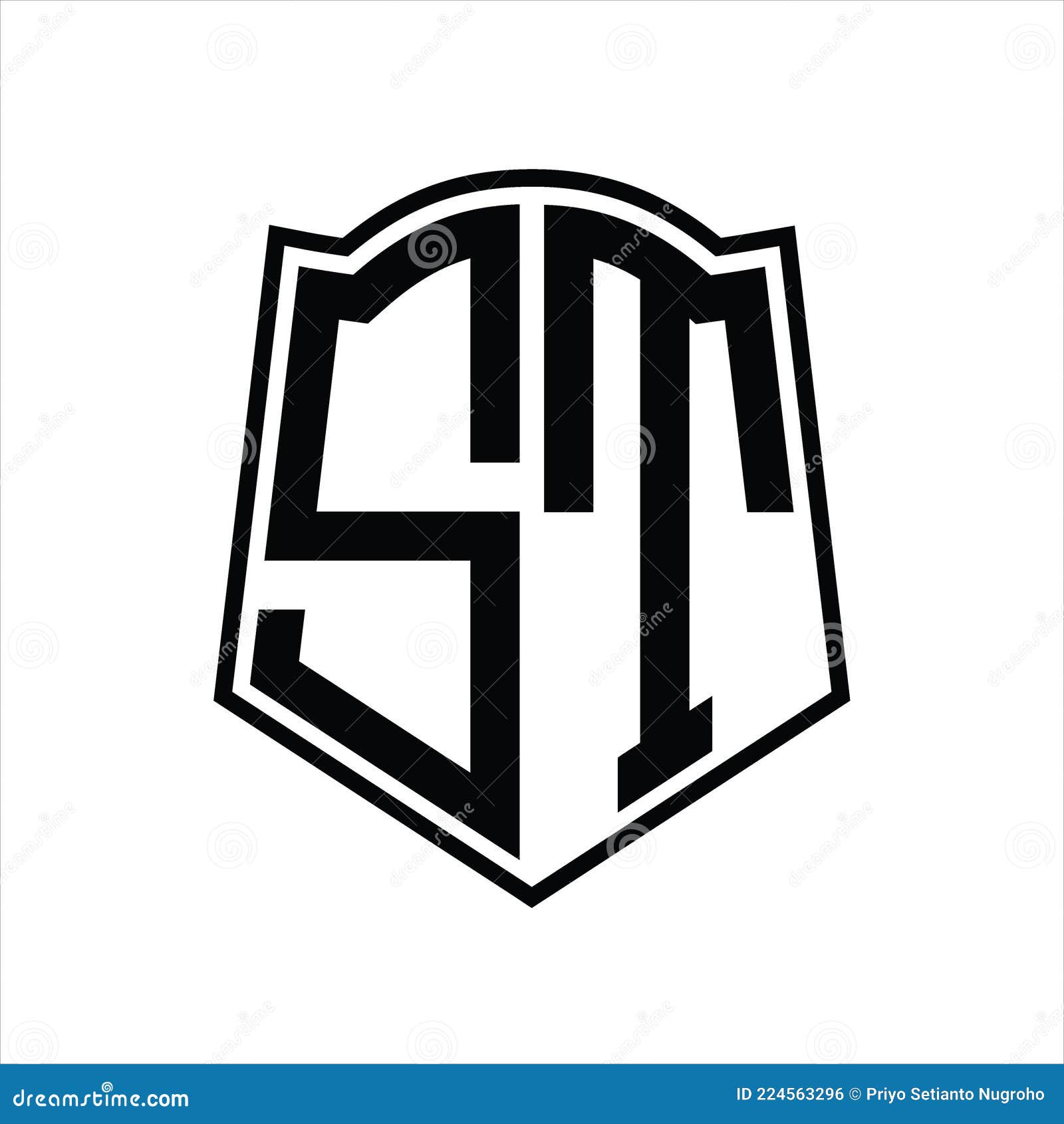 ST Logo Monogram with Shield Shape Outline Design Template Stock Vector