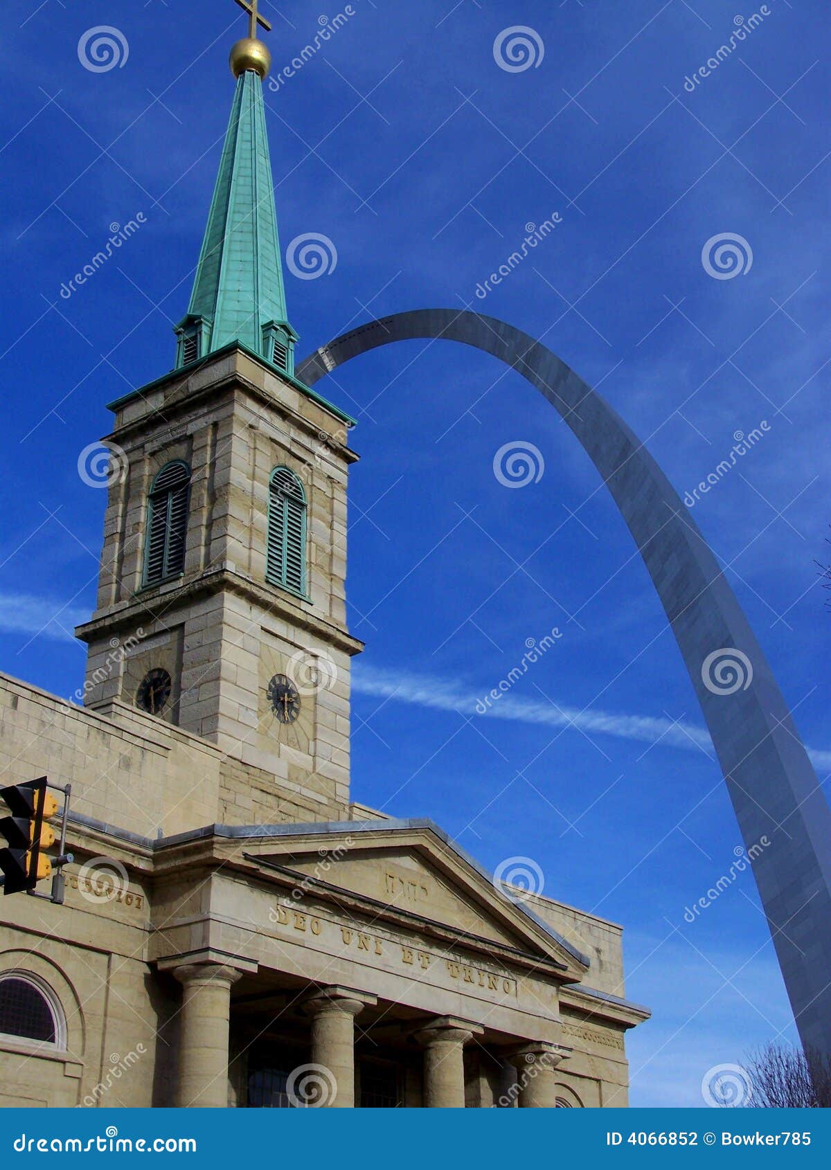 St. Louis Arch with church stock photo. Image of cros 4066852