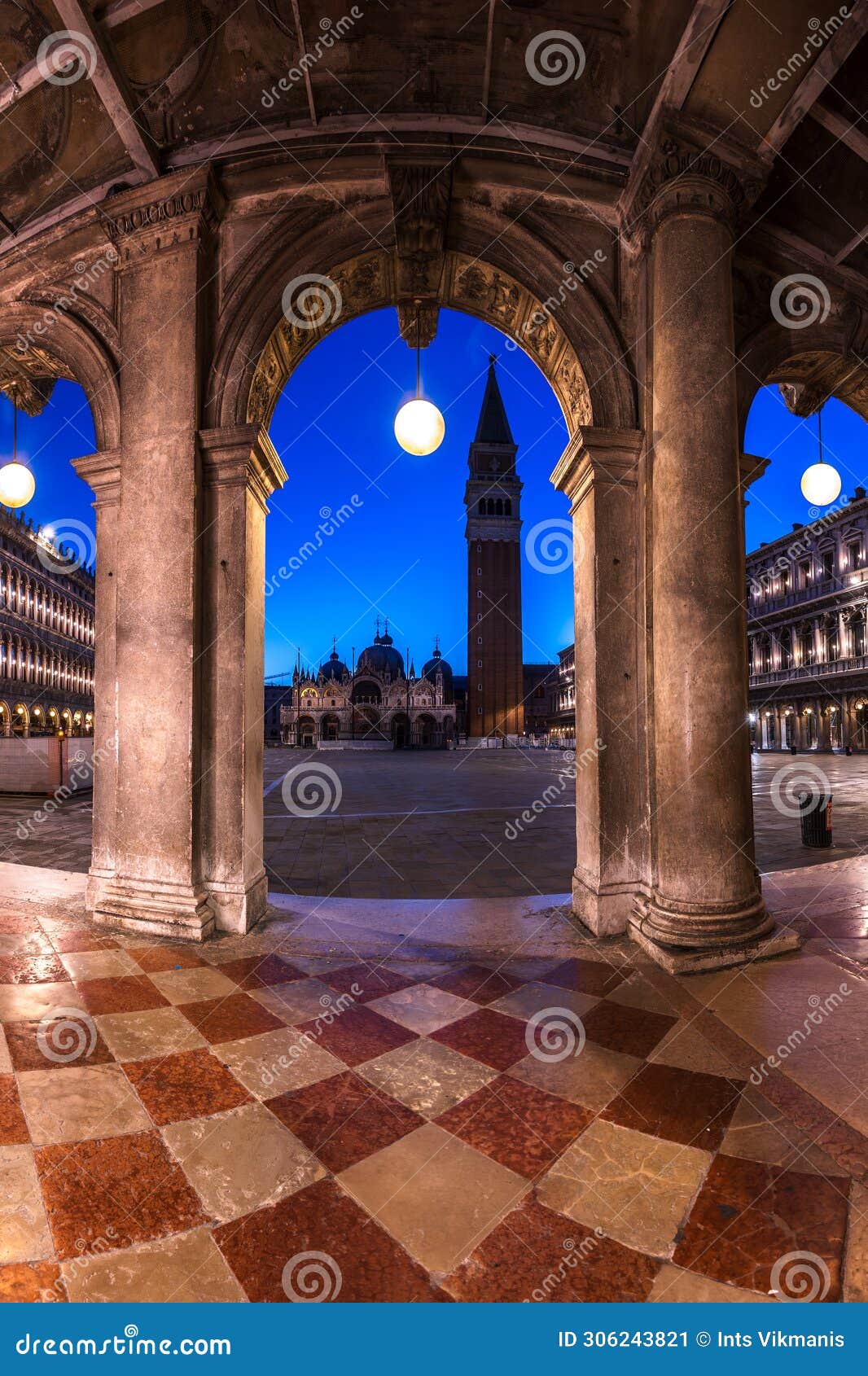 st. marks square through the arches of the museo correr in venice, italy