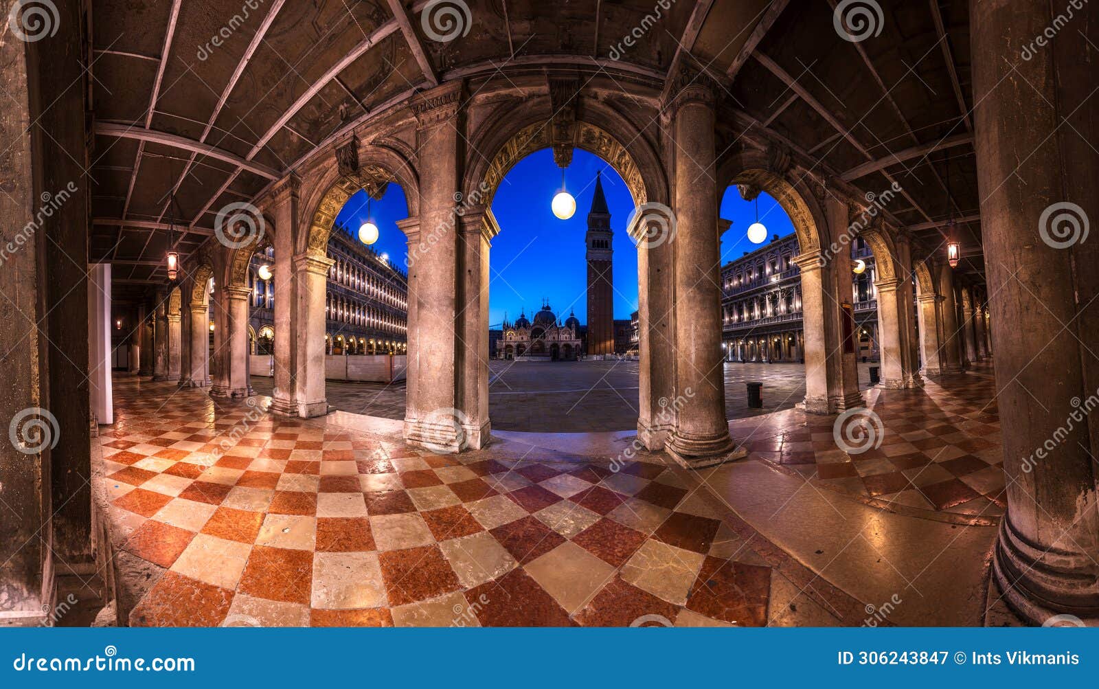 st. marks square through the arches of the museo correr in venice, italy