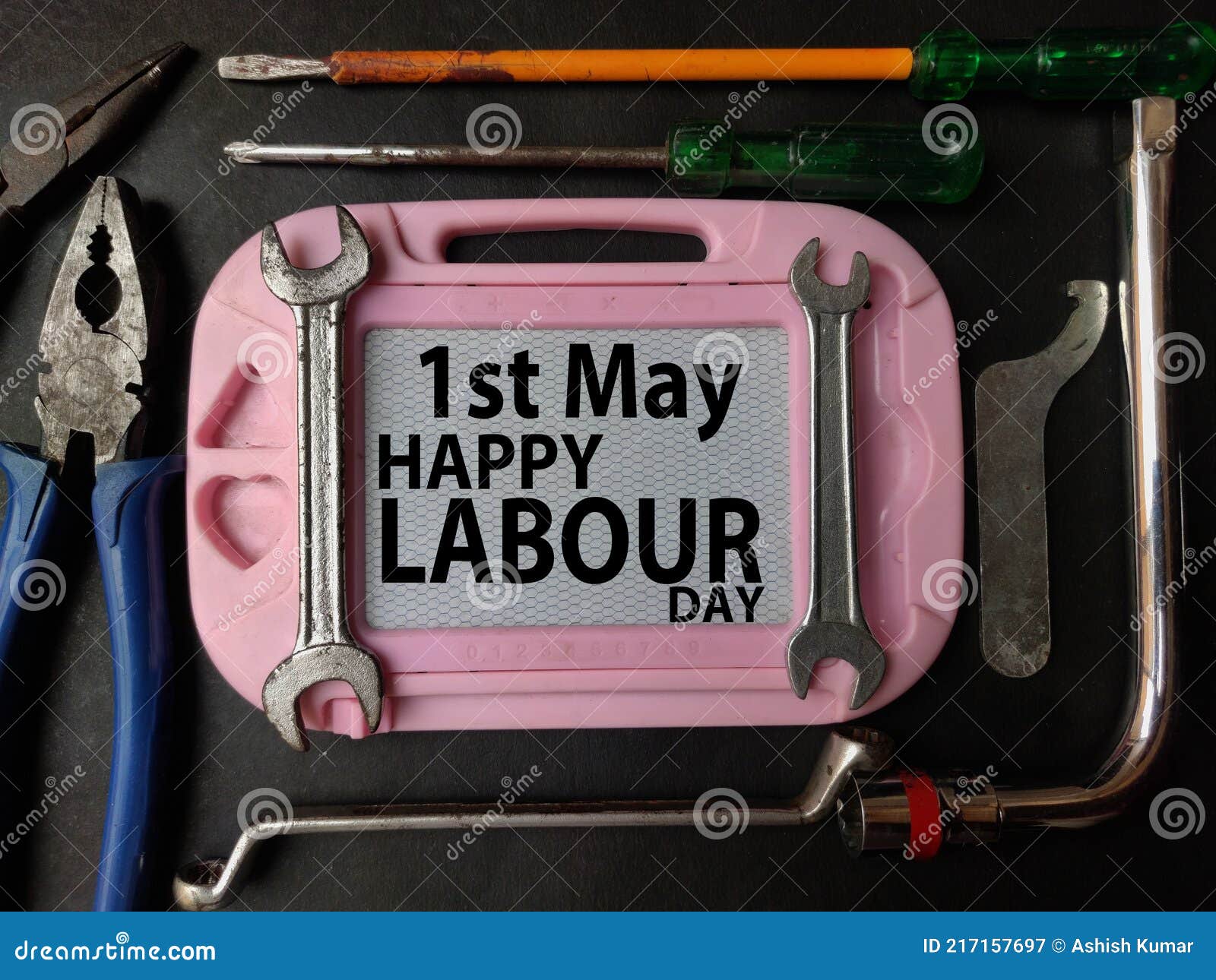 May 1st , Labour Day Poster with Tools on Black Background , Text