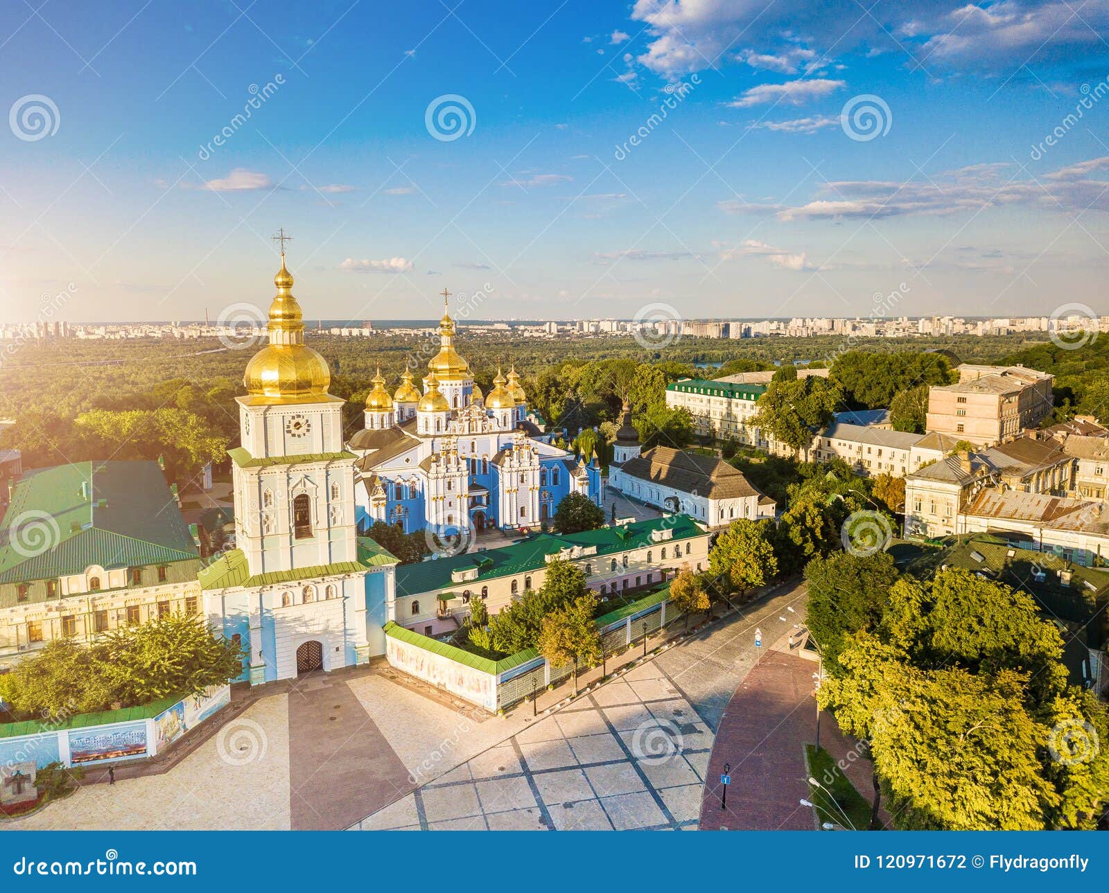 st. michael`s golden-domed monastery in kiev ukraine. view from above. aerial photo