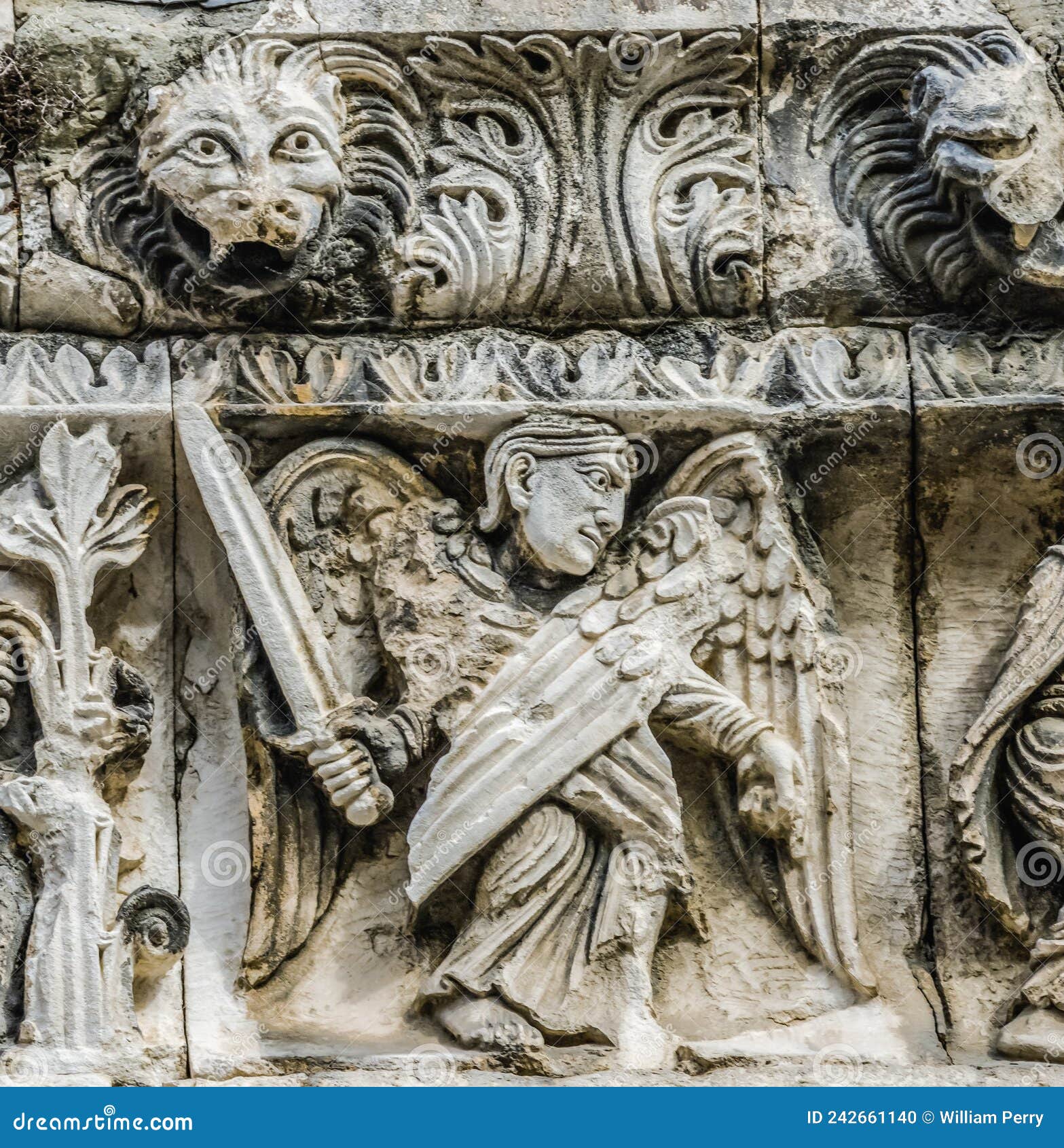 St Michael Statue Facade Cathedral Church Nimes Gard France Stock Photo ...