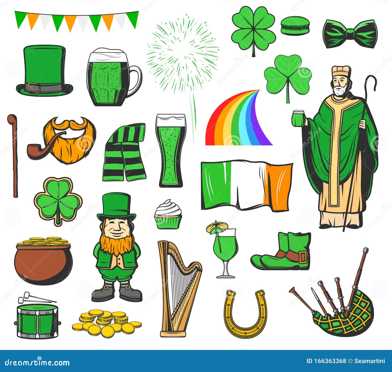 St Patrick Day, Ireland Holiday Symbols Stock Vector - Illustration of cupcake, horseshoe: 166363368