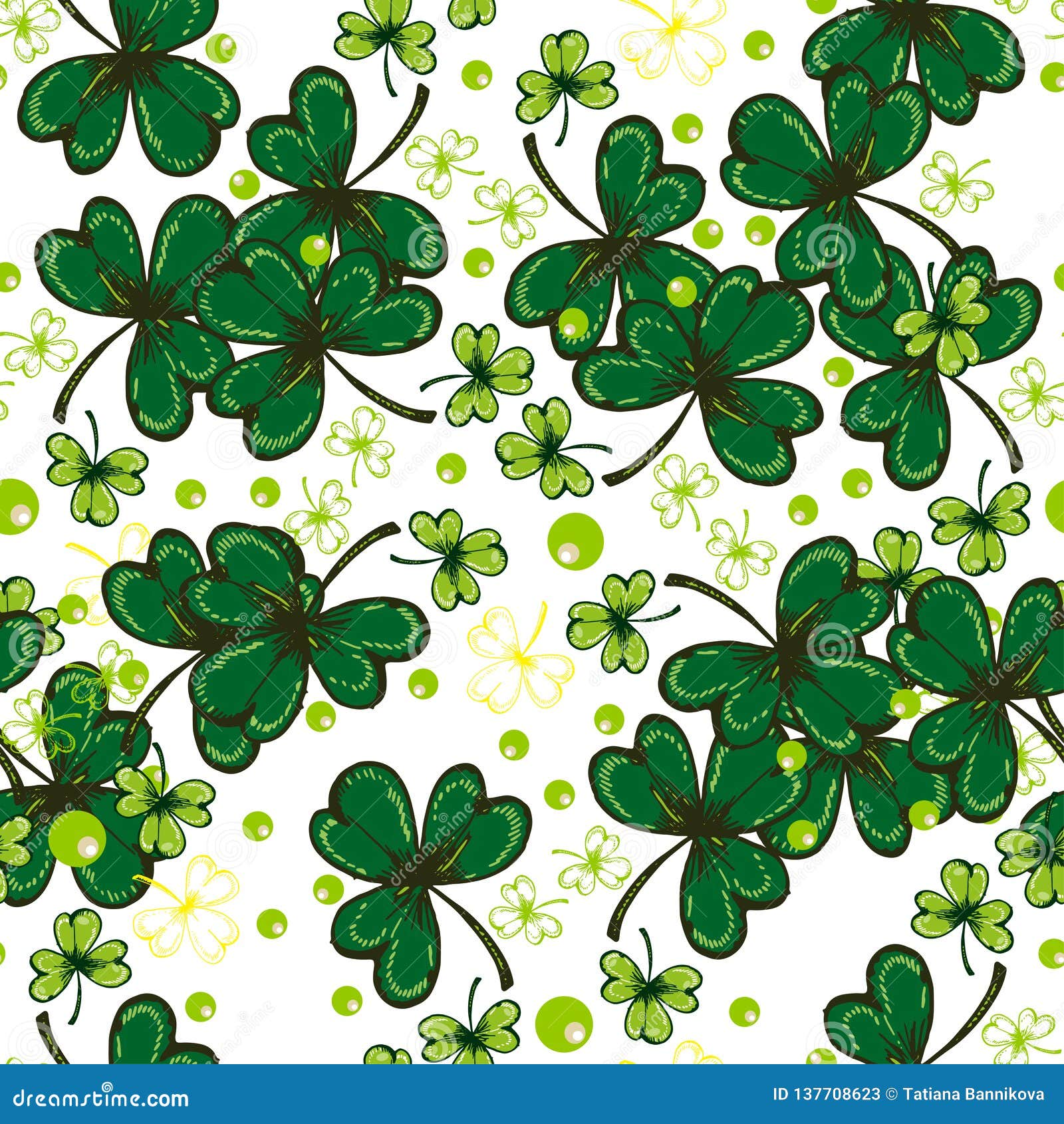 st. patrick`s day background.  seamless pattern of st. patrick` s holiday such as green shamrock leaves