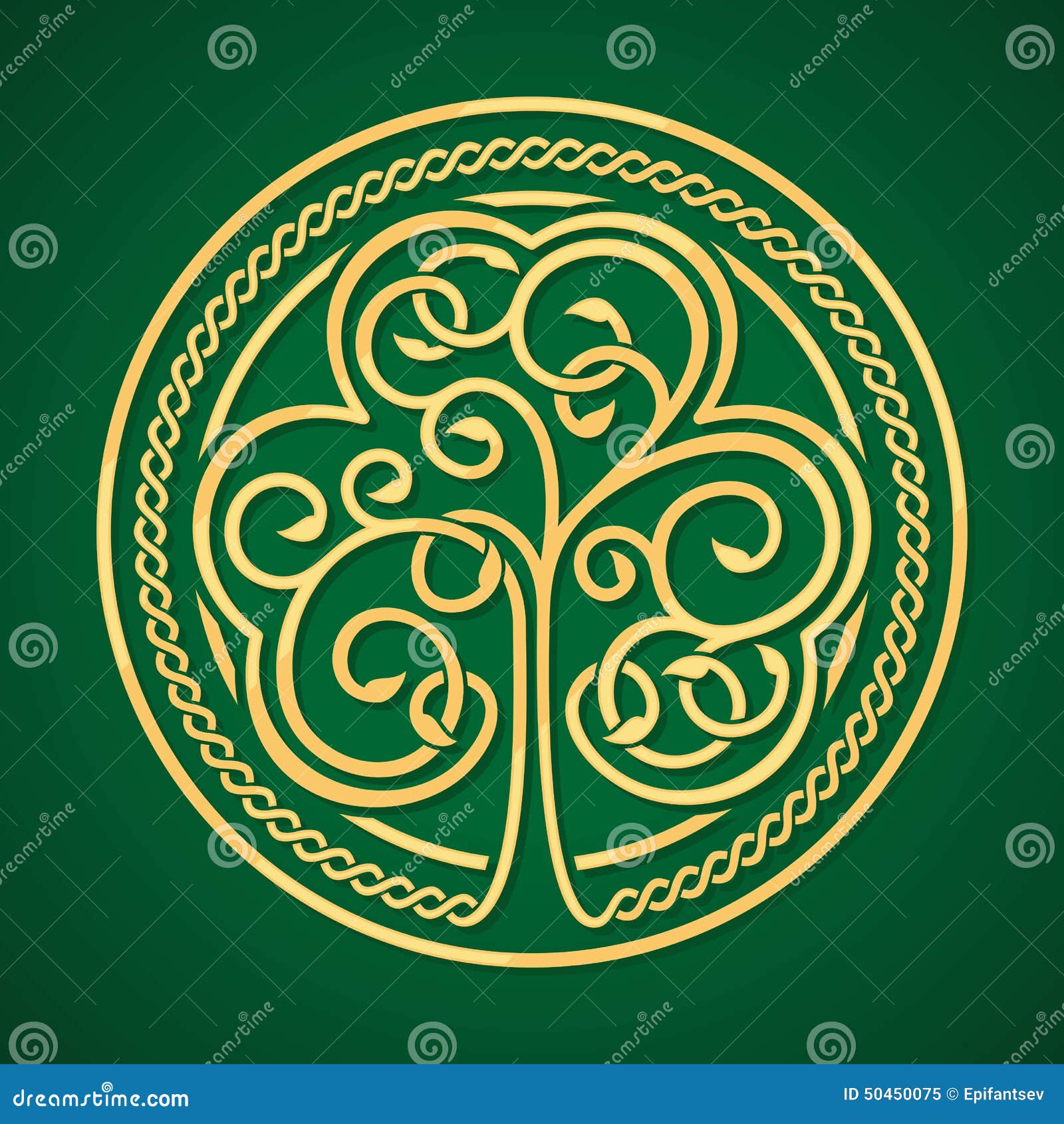 st. patrick's day. gold shamrock on a green background