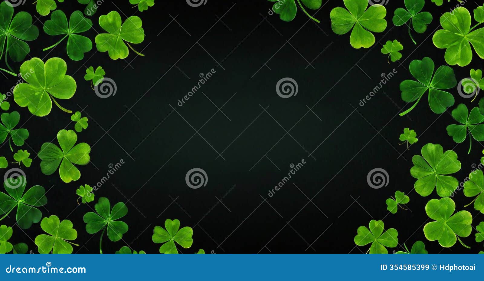 st. patrick's day leaves on black background. patrick day backdrop decorated with shamrock leaves