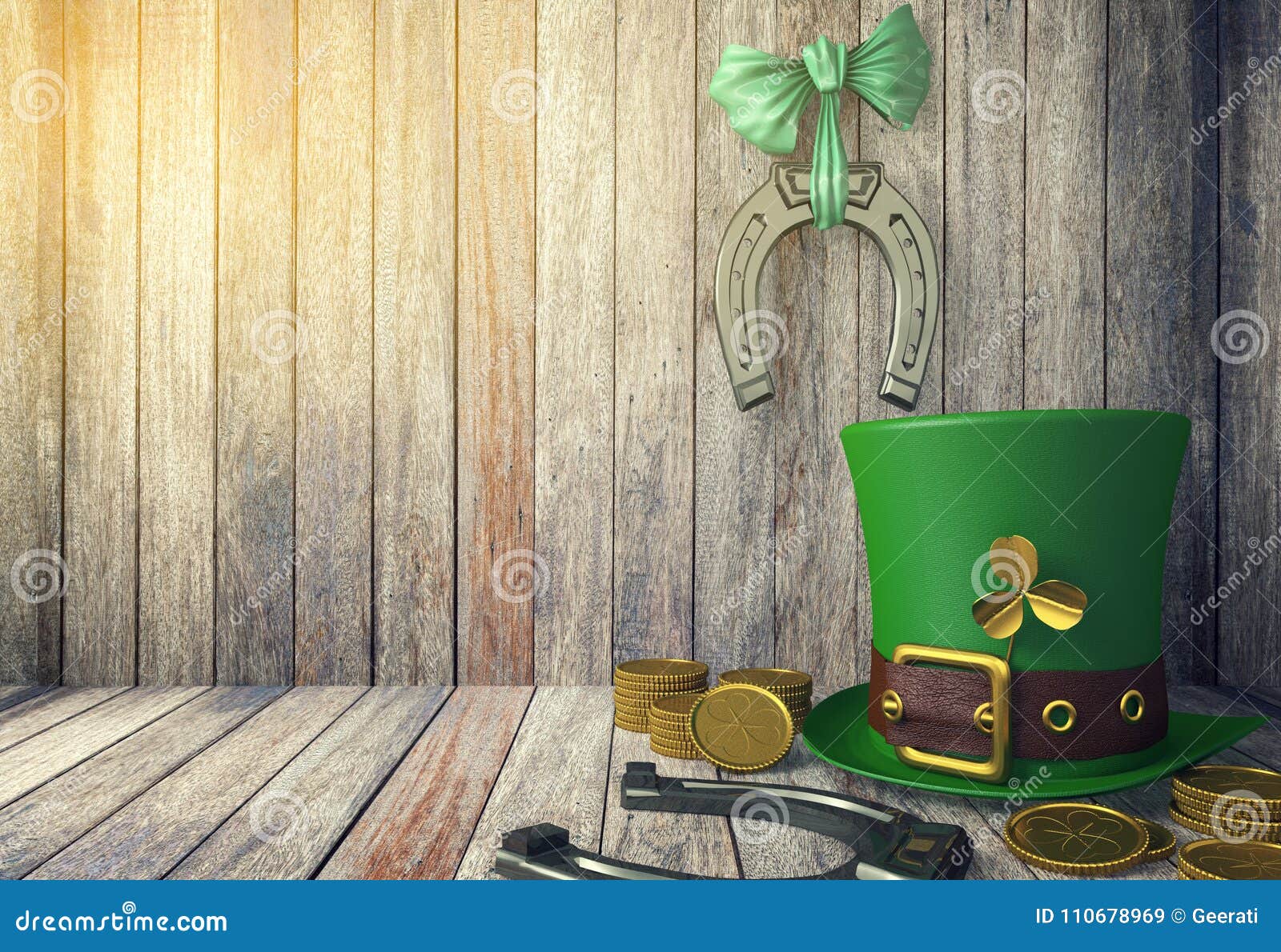 St. Patrick`s Day Leprechaun Hat with Gold Coins and Horseshoes on ...