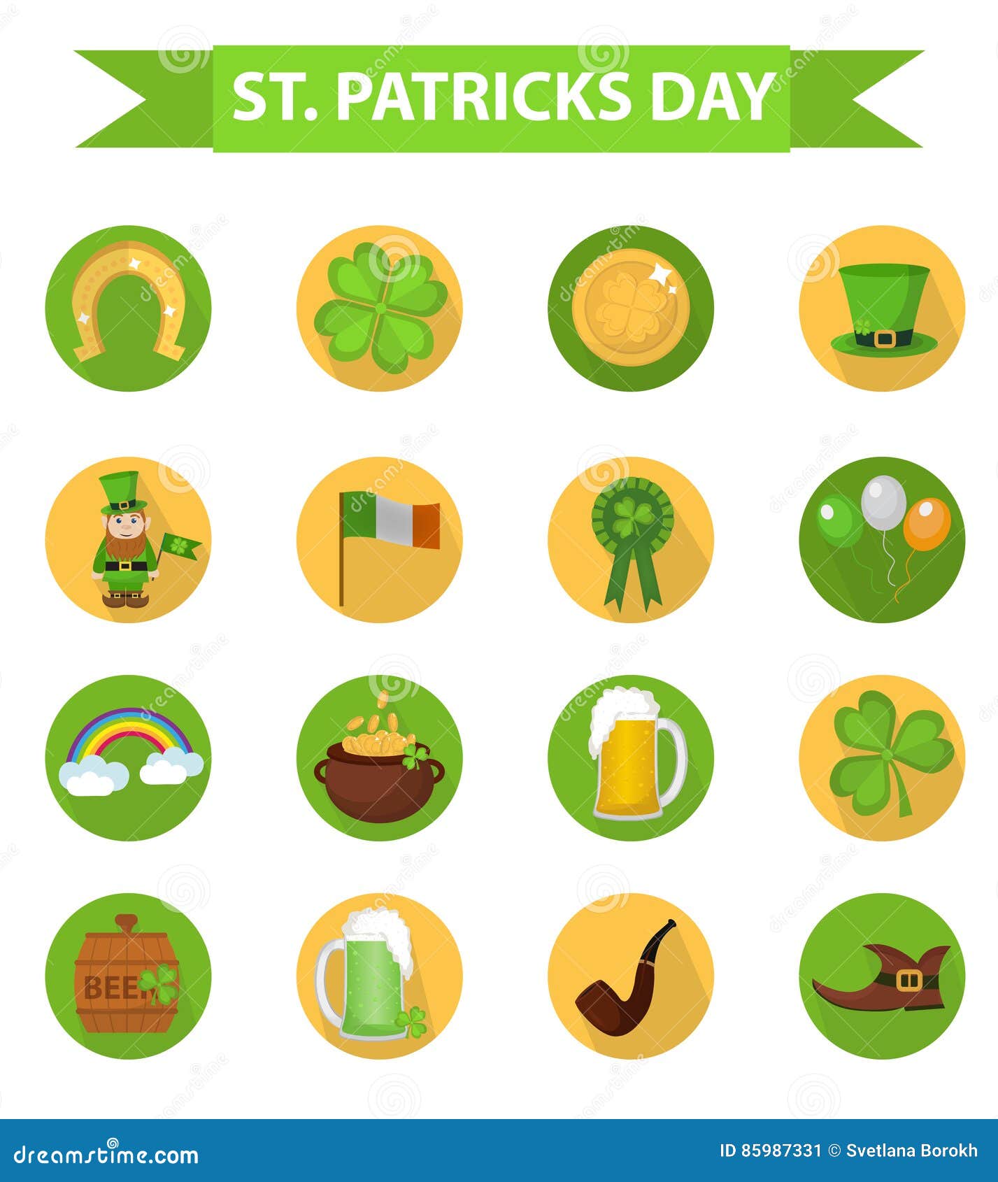st. patricks day icon set  . traditional irish s in modern flat style.  on white background