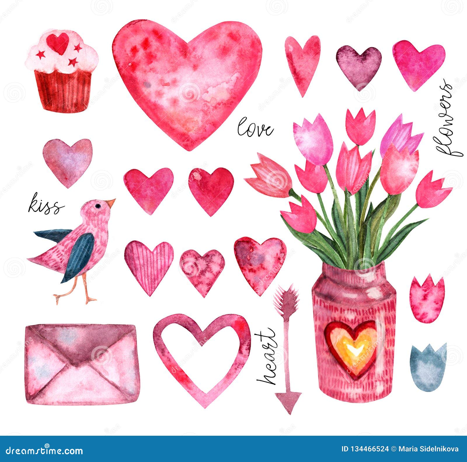 Valentine Cards Hearts Birds Valentine elements Watercolor Clipart PNG Arrows Love Graphics Romantic Roses Ballons instant download