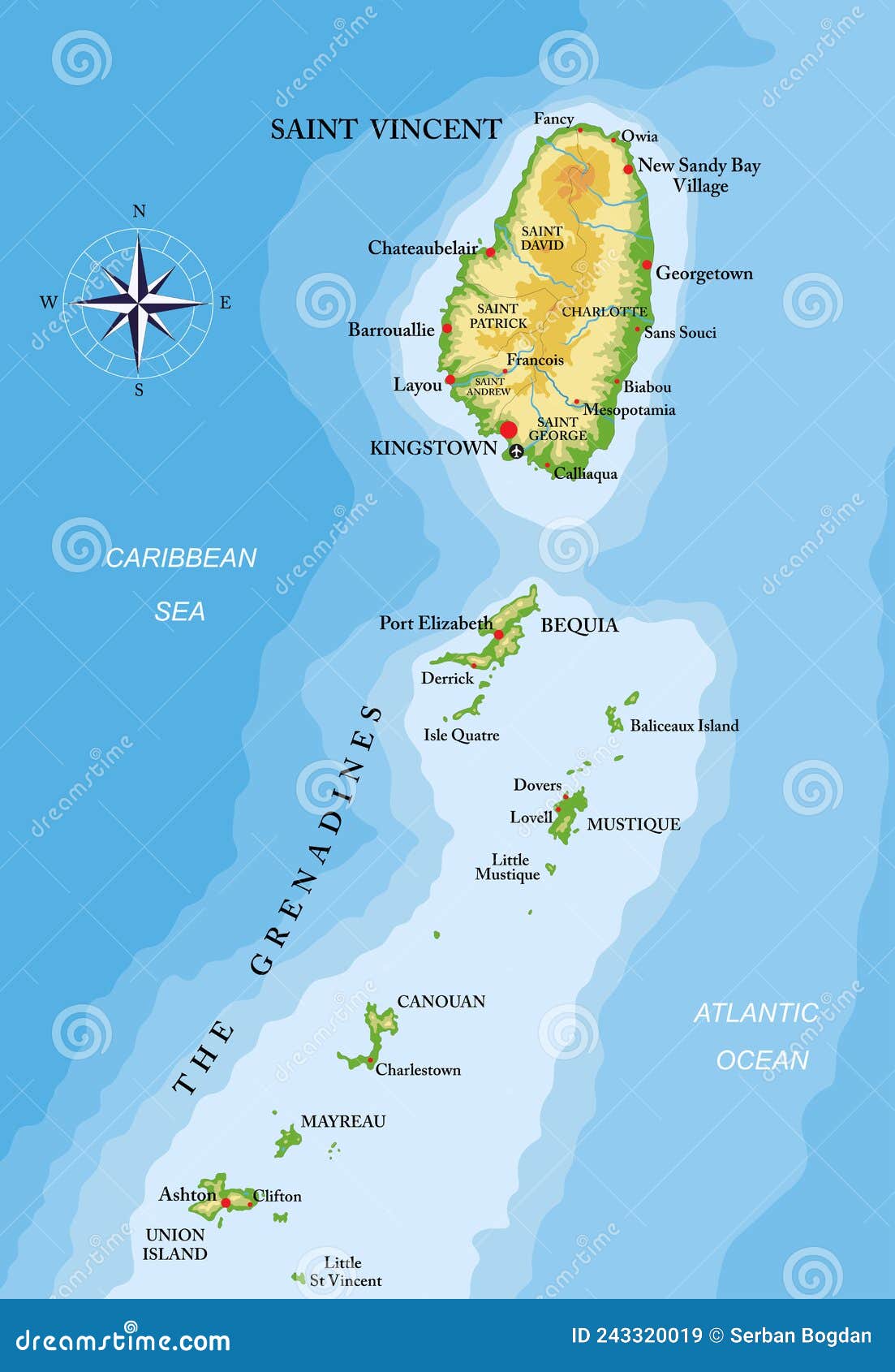 St. Vincent and the Grenadines Islands Highly Detailed Physical Map ...