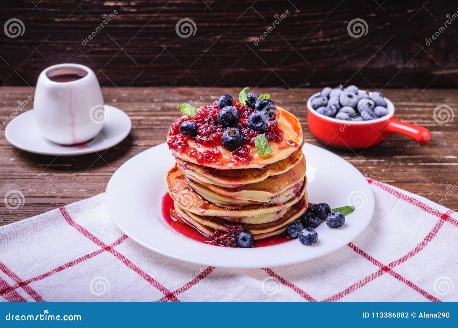 American Pancakes with Jam and Blueberries Stock Photo Image of