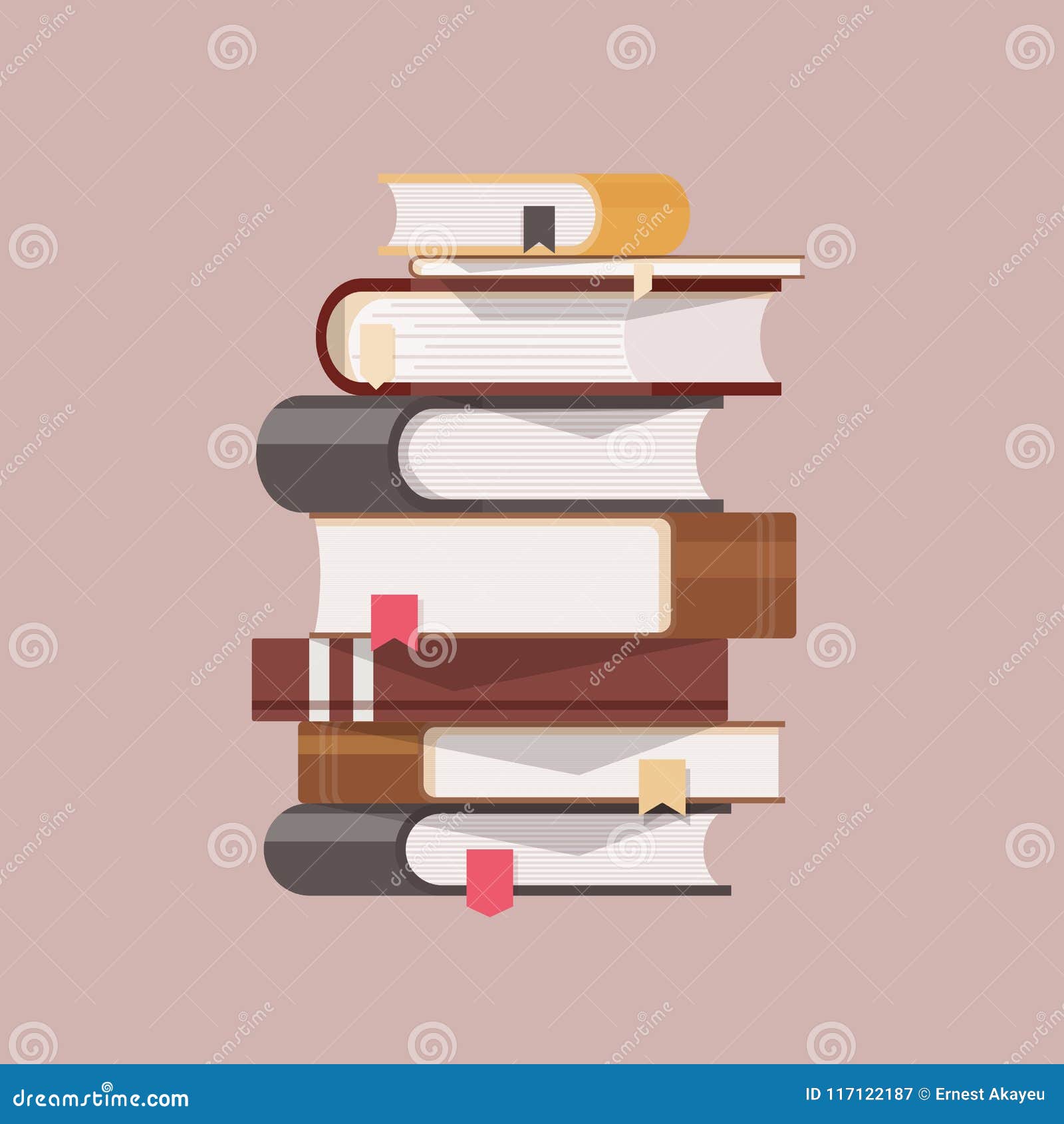stack of antique books with hardcovers and bookmarks  on light background. pile of literary works with colorful