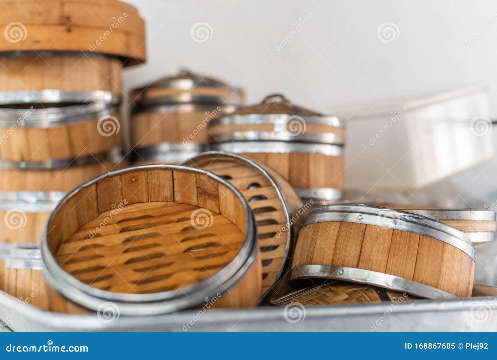 Stack of Bamboo Steamers in a Kitchen Stock Image Image of asia