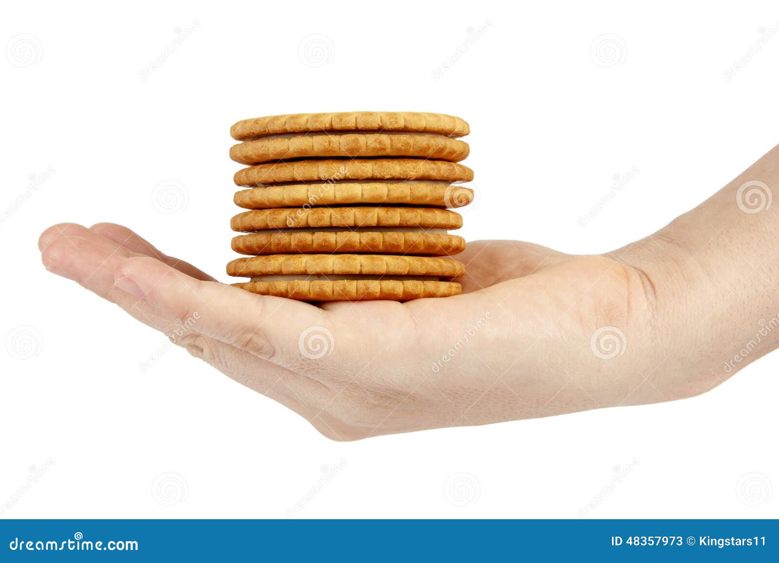 Stack of Biscuits in Woman Hand Isolated on White Background Stock