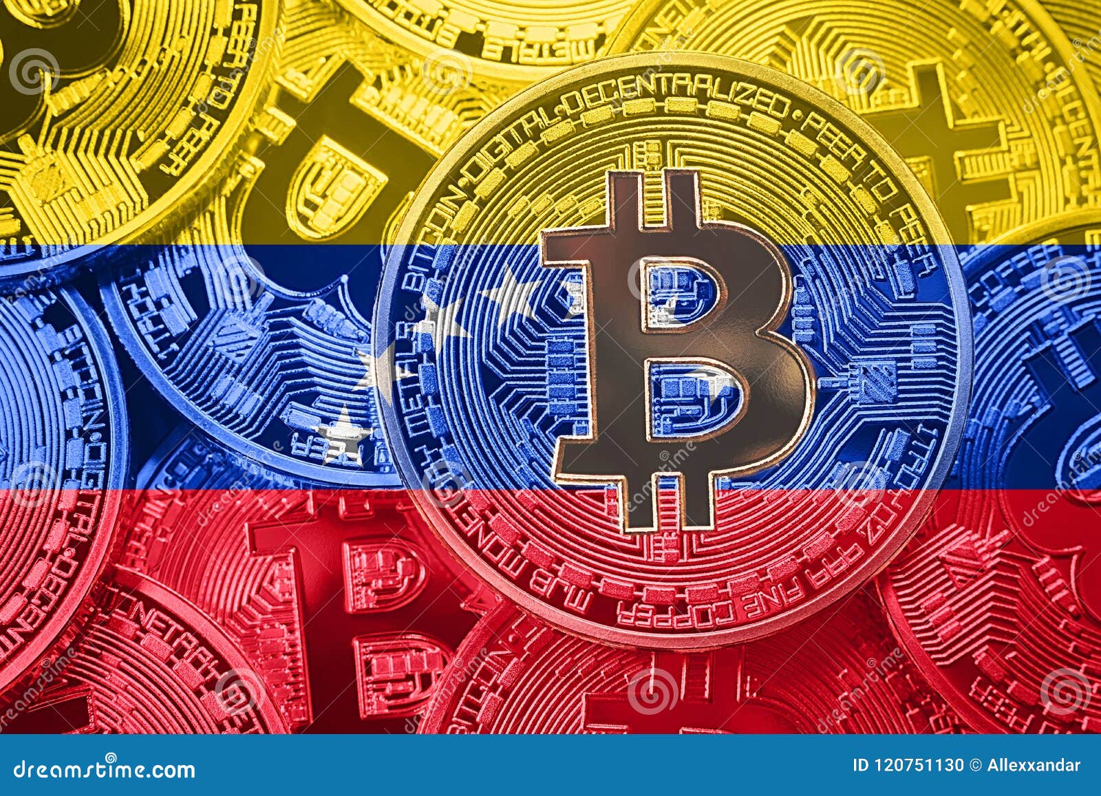 stack of bitcoin venezuela flag. bitcoin cryptocurrencies concept. btc background.