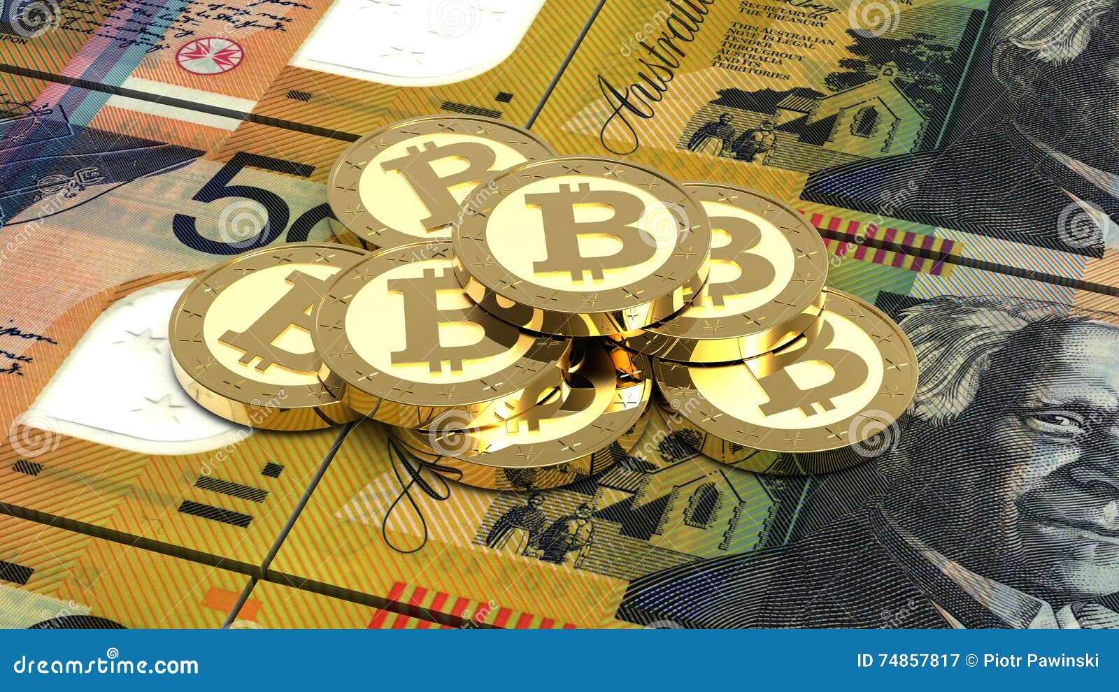 Stack of Bitcoins with Australian Dollar Bills Stock Illustration -  Illustration of coin, bill: 74857817