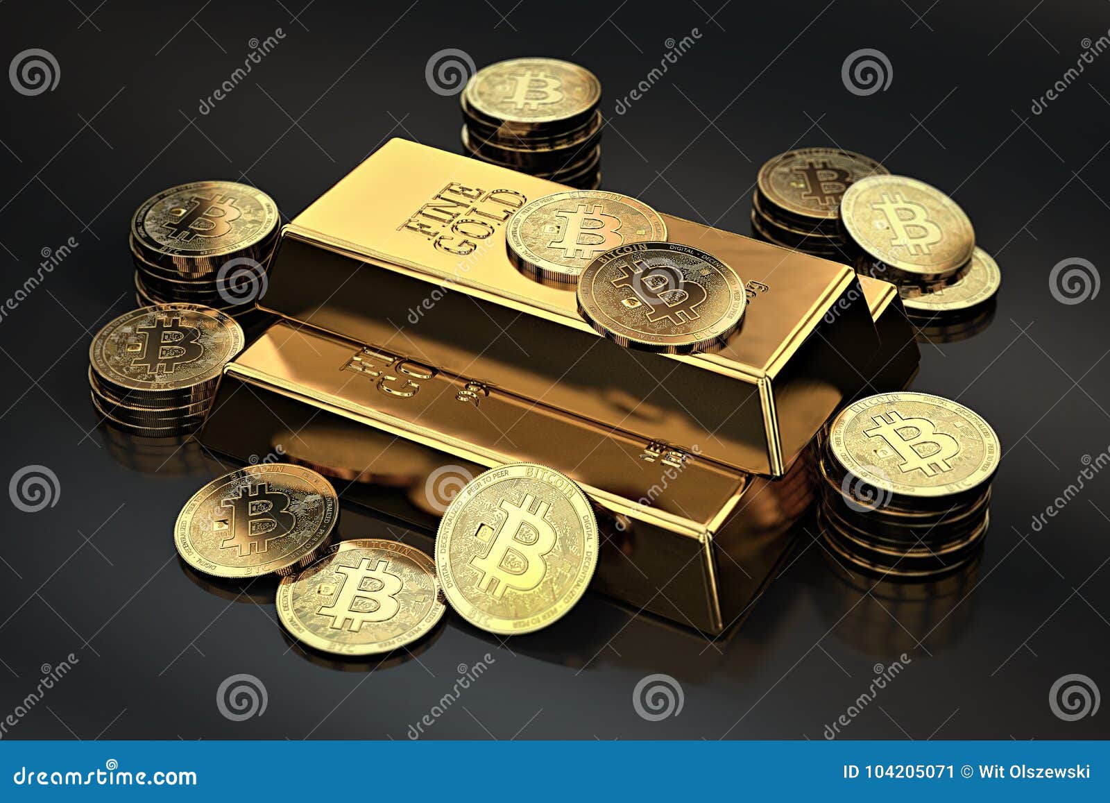 Stack of Bitcoins and Gold Ingots Bullion Bar. Cryptocurrencies As a Future  Gold Most Precious Commodity in the World Stock Illustration - Illustration  of leader, finance: 104205071
