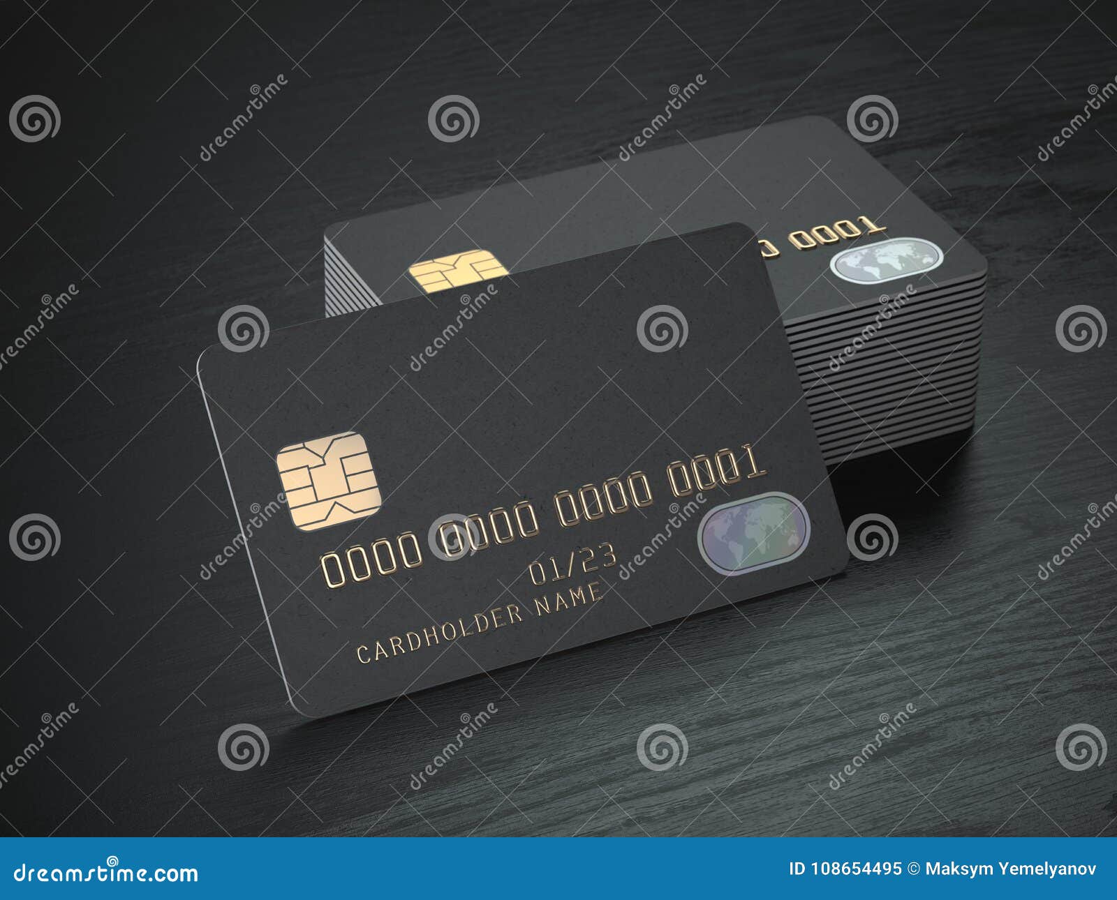 Blank Credit Or Smart Cards With Emv Chip On Dark Background And E