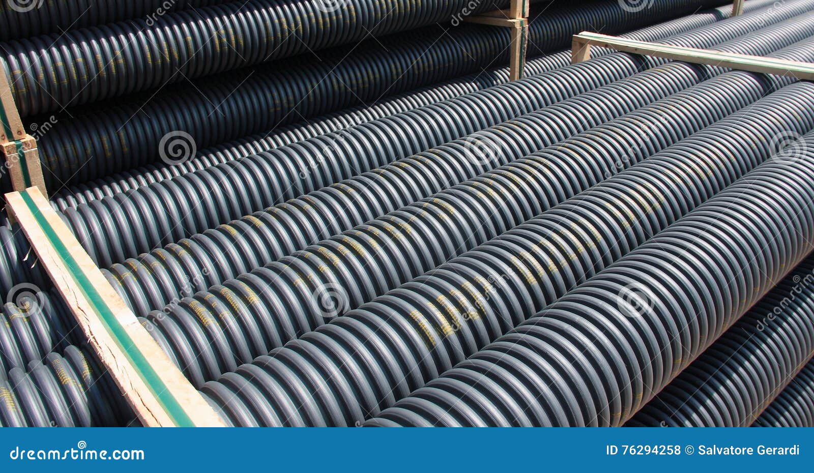 Stack of Black Corrugated Plastic Pipes Stock Photo Image of material, electric 76294258