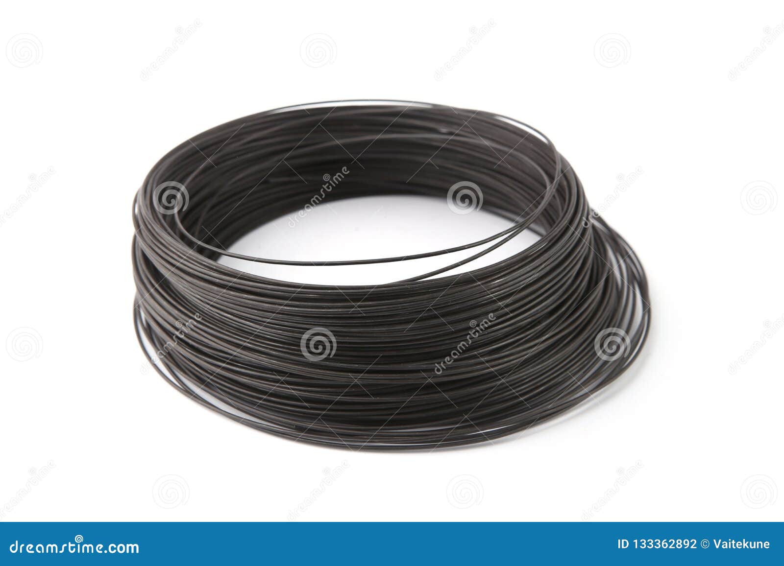 Line of Threading Glass Beads Isolated on White Background. Stock Photo