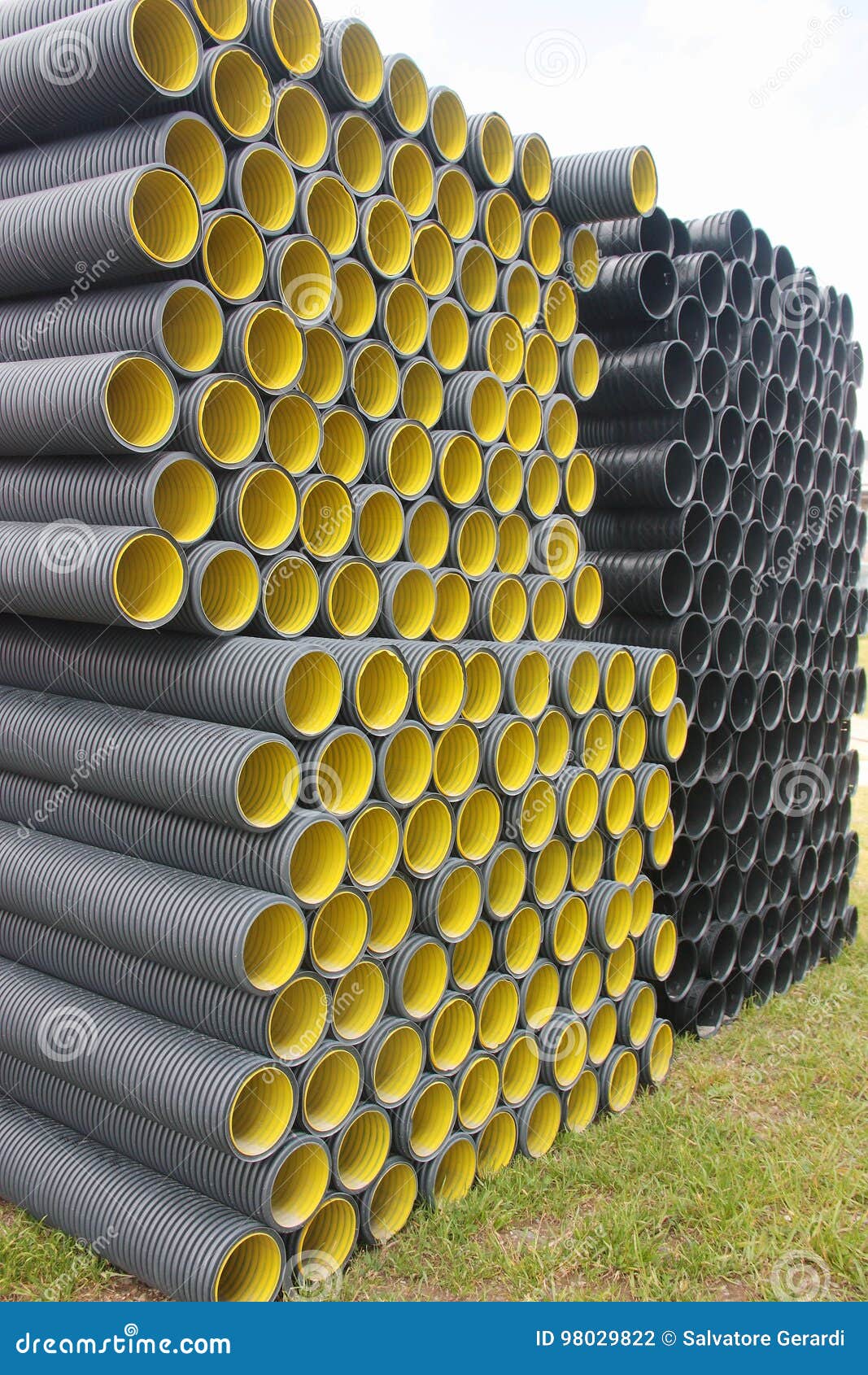 Stack of Black Yellow Corrugated Plastic Pipes Stock Photo Image of