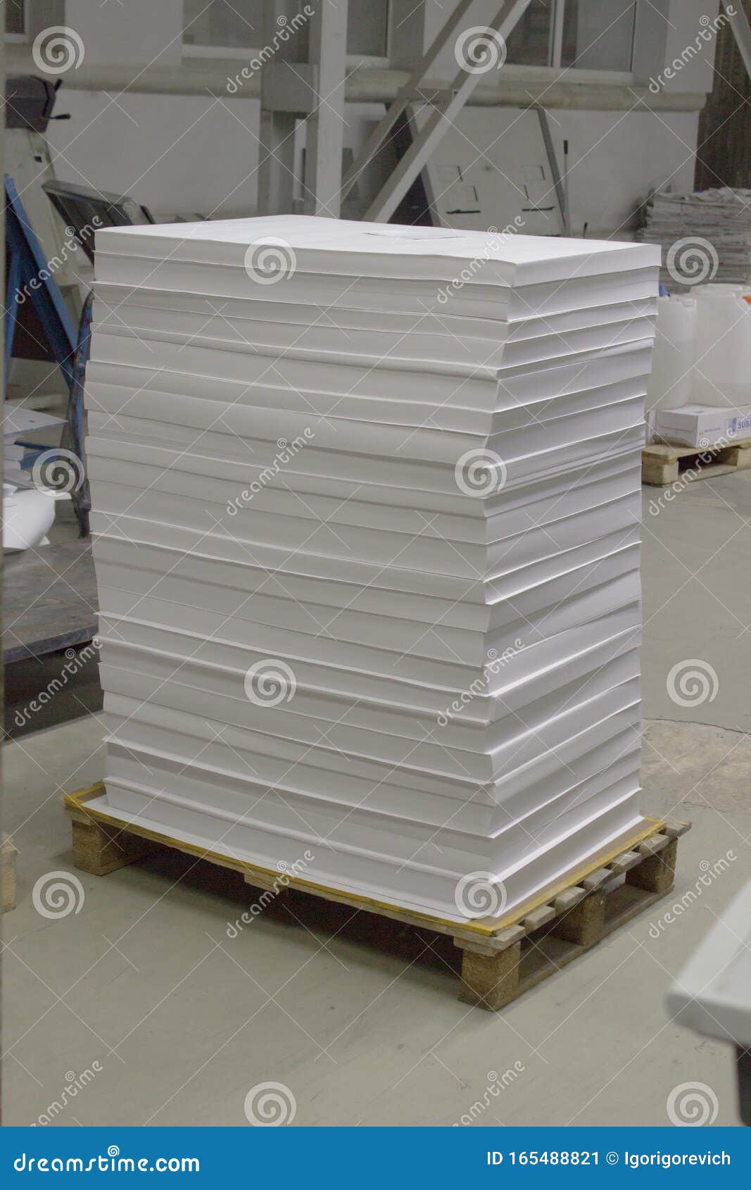 Stack of Blank Offset Paper on a Pallet is Ready for Printing Stock
