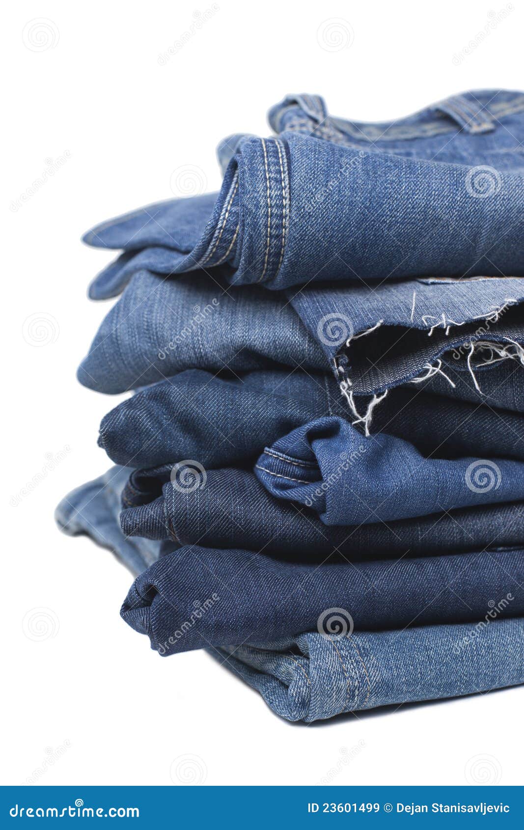 Stack of Blue Jeans Isolated on White Stock Image - Image of white ...