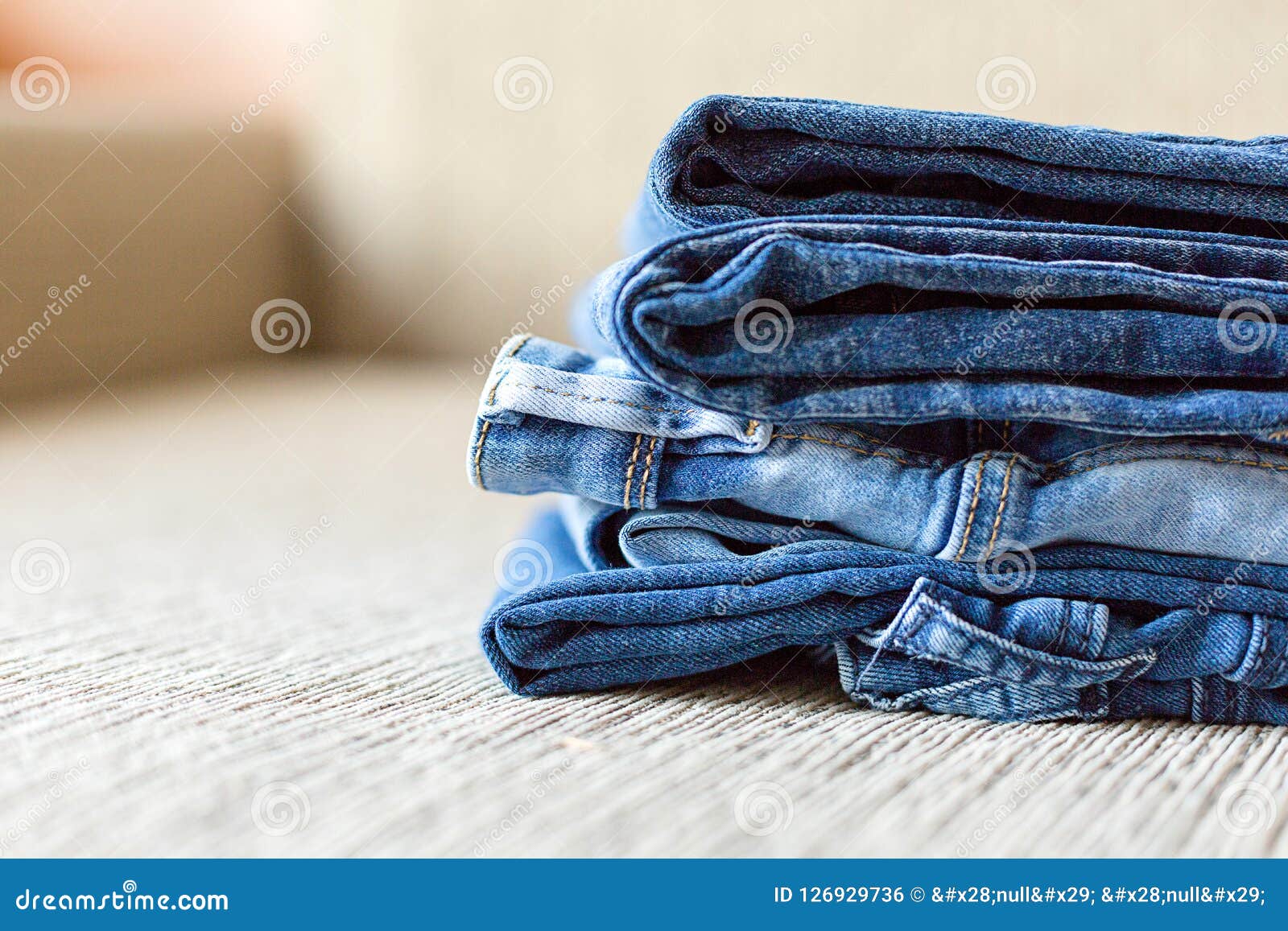 Stack of Blue Jeans.Shades of Denim Fabric. Stock Photo - Image of ...