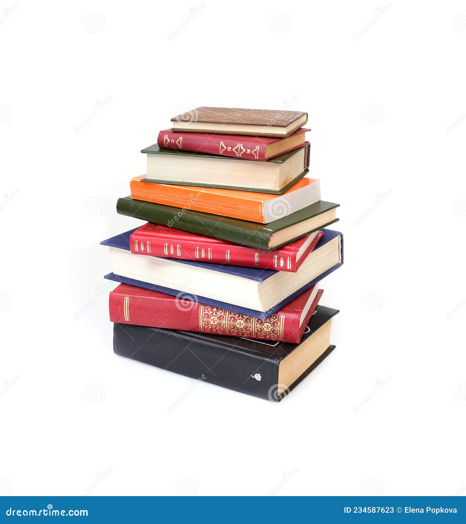 Stack of Books in Colour Covers with White Sheets Isolated on a White