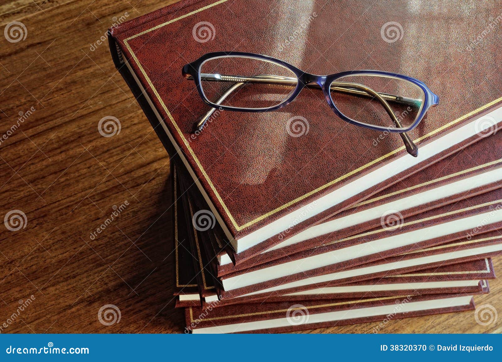 Stack of Books and Glasses Top View Stock Photo Image of library