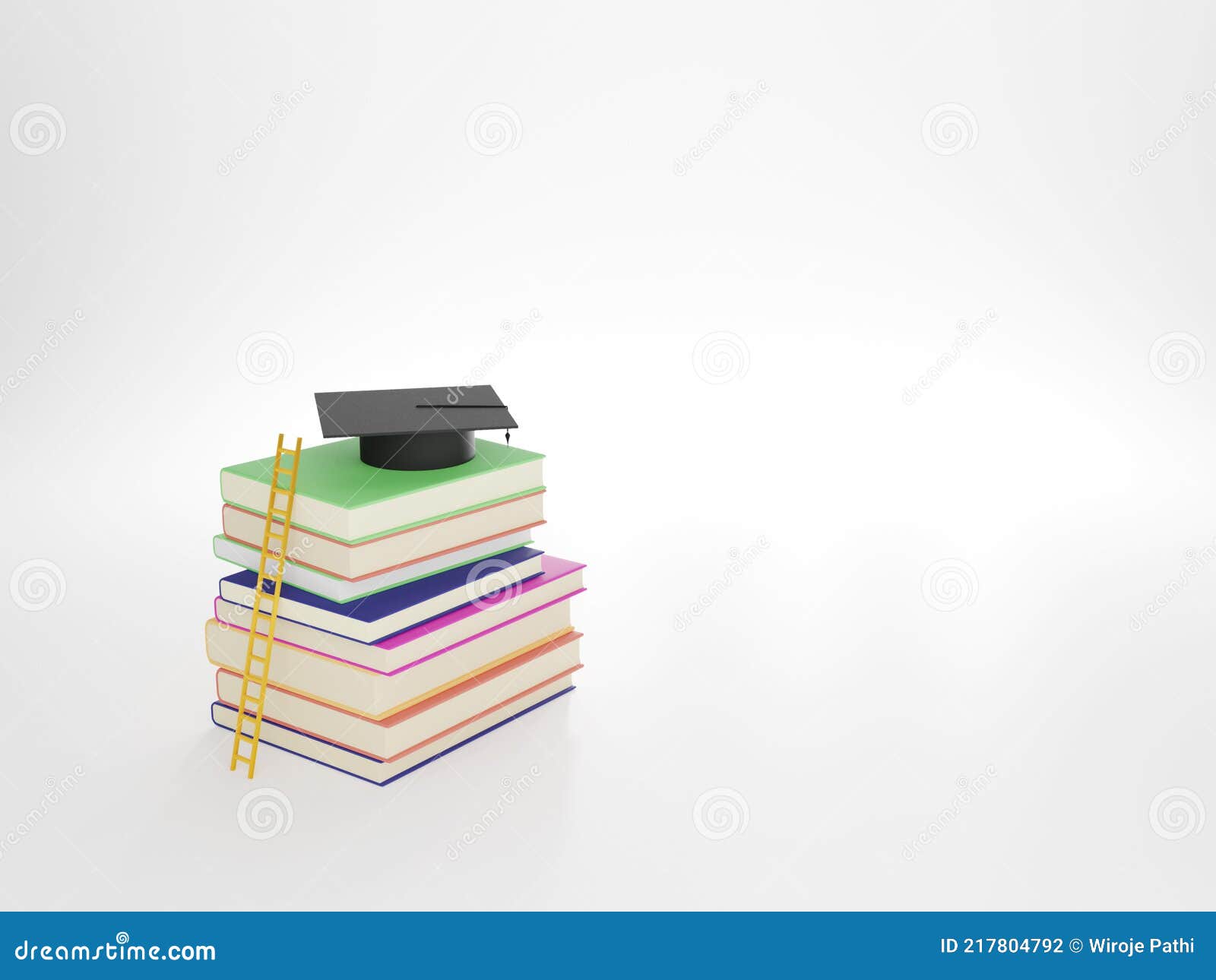 Stack of Books with Graduation Cap. 3d Illustration Render on White ...