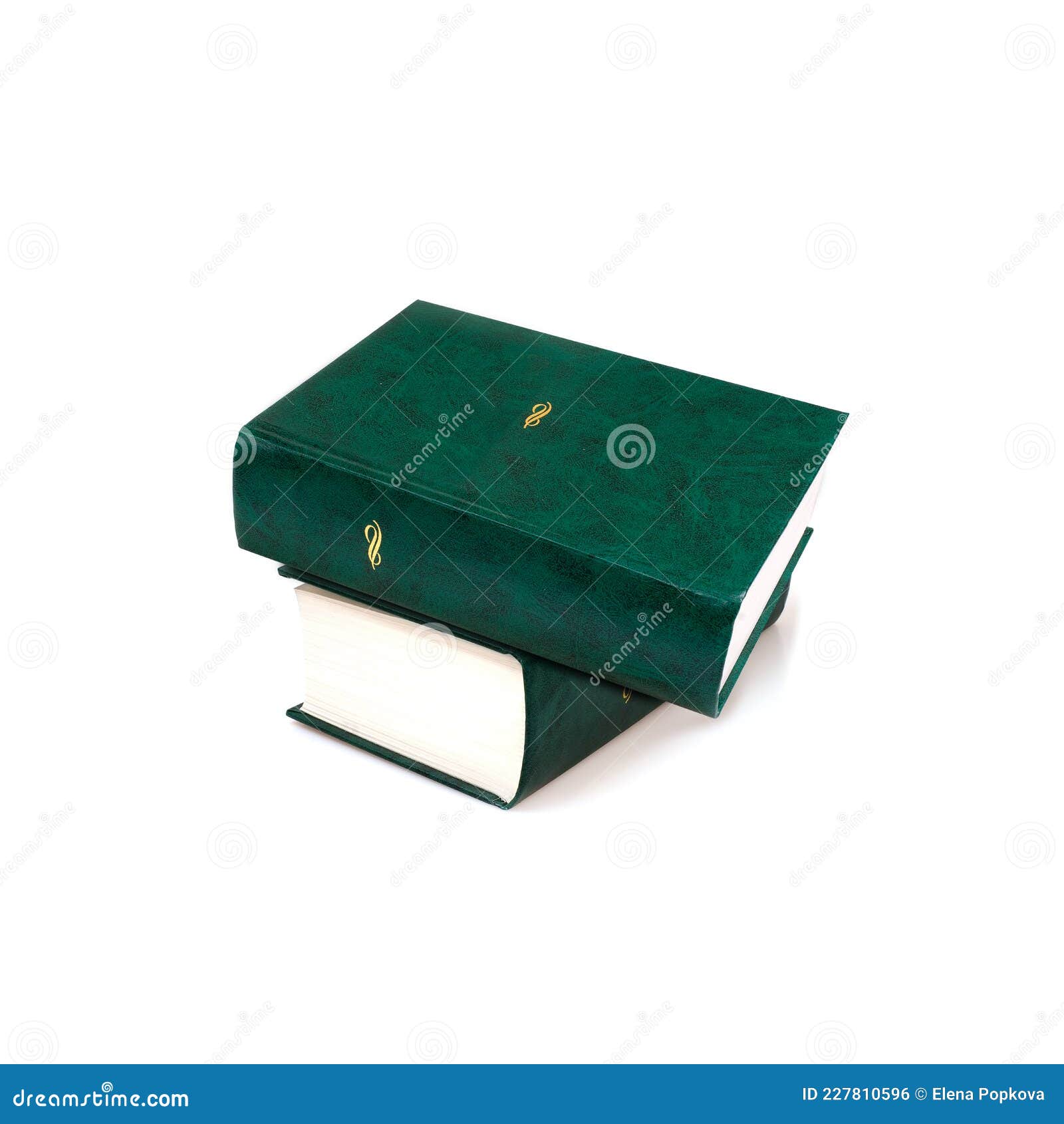 Stack of Books in Green Covers with White Sheets Isolated on a White