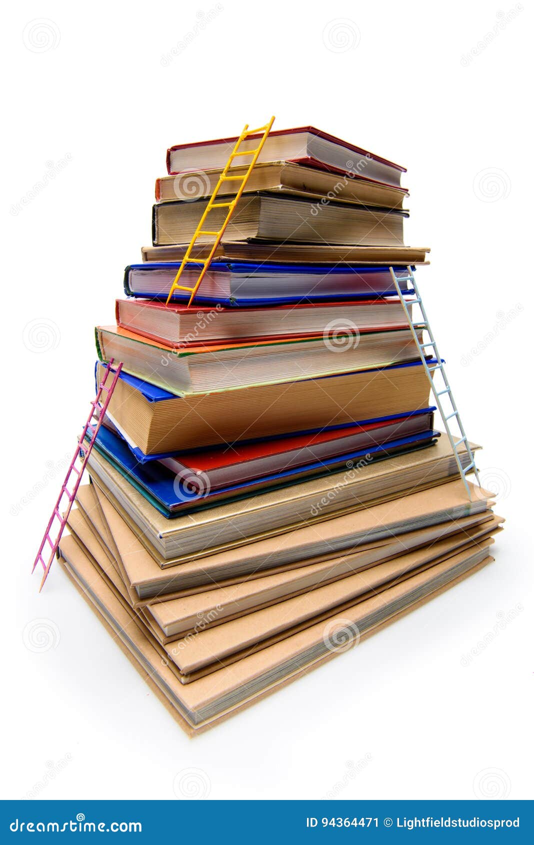 Stack of Books with Ladders Isolated on White Stock Image Image of