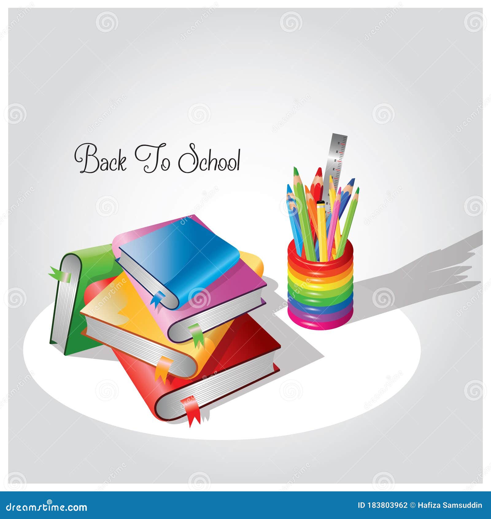 Stack of Books and Pencils. Vector Illustration Decorative Background