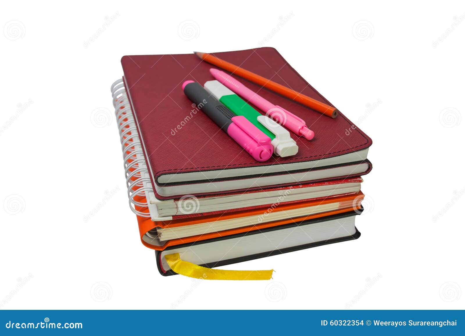 Stack of Books and Stationery. Stock Photo Image of write, office 60322354