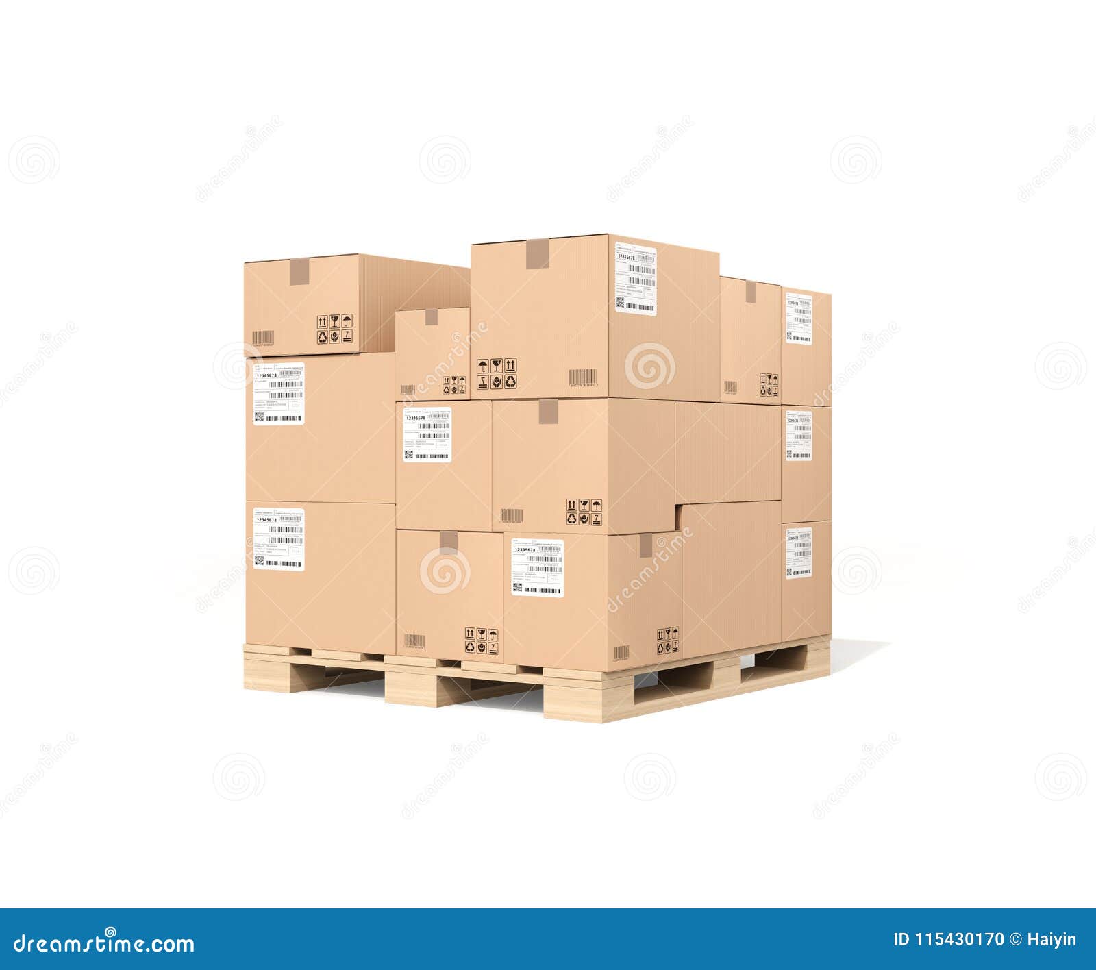 Download Stack Of Brown Cardboard Boxes Mock Up On Pallet Isolated On White Background Stock Illustration Illustration Of Industry Recycling 115430170