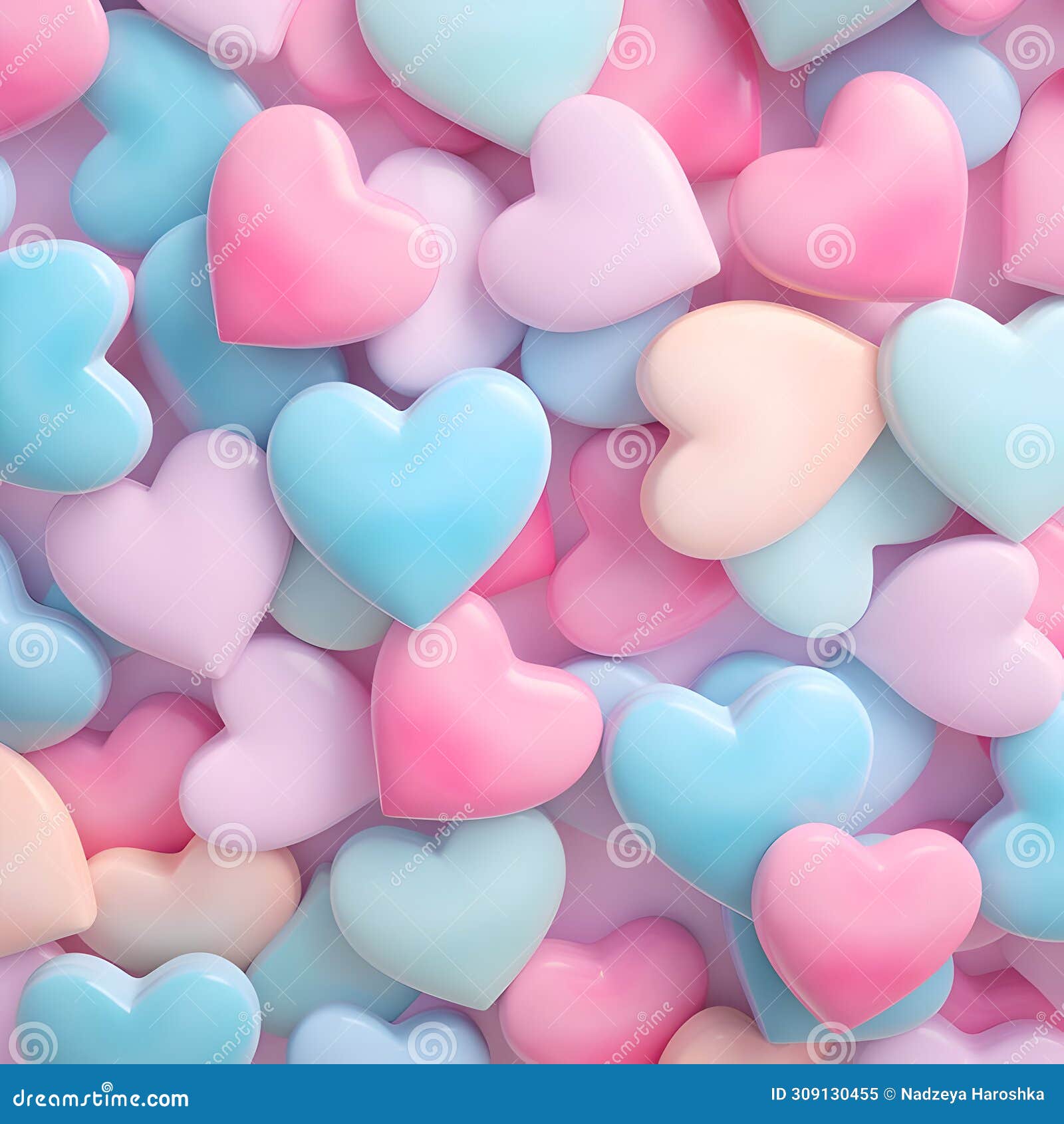 A Stack of Candycolored Hearts on Aqua Background with Electric Blue ...