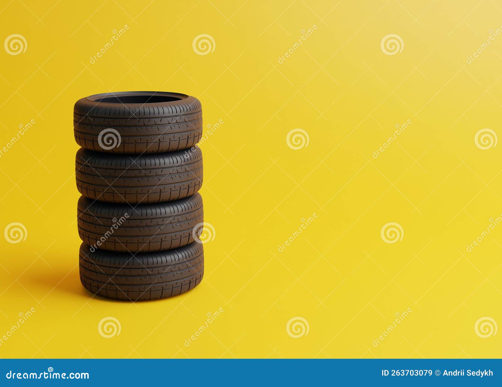 Stack of Car Tires on a Yellow Background Stock Illustration