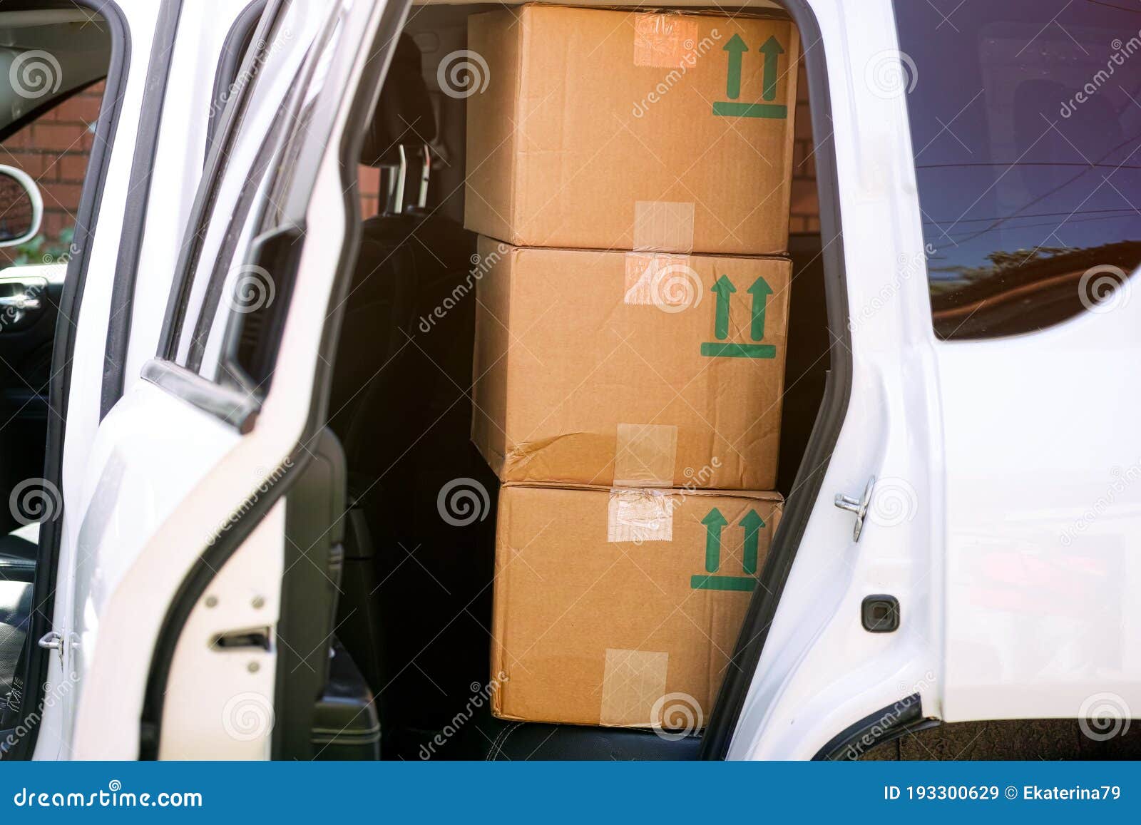 Stack of Cardboard Boxes on the Back Seat of Car Stock Image Image of transportation